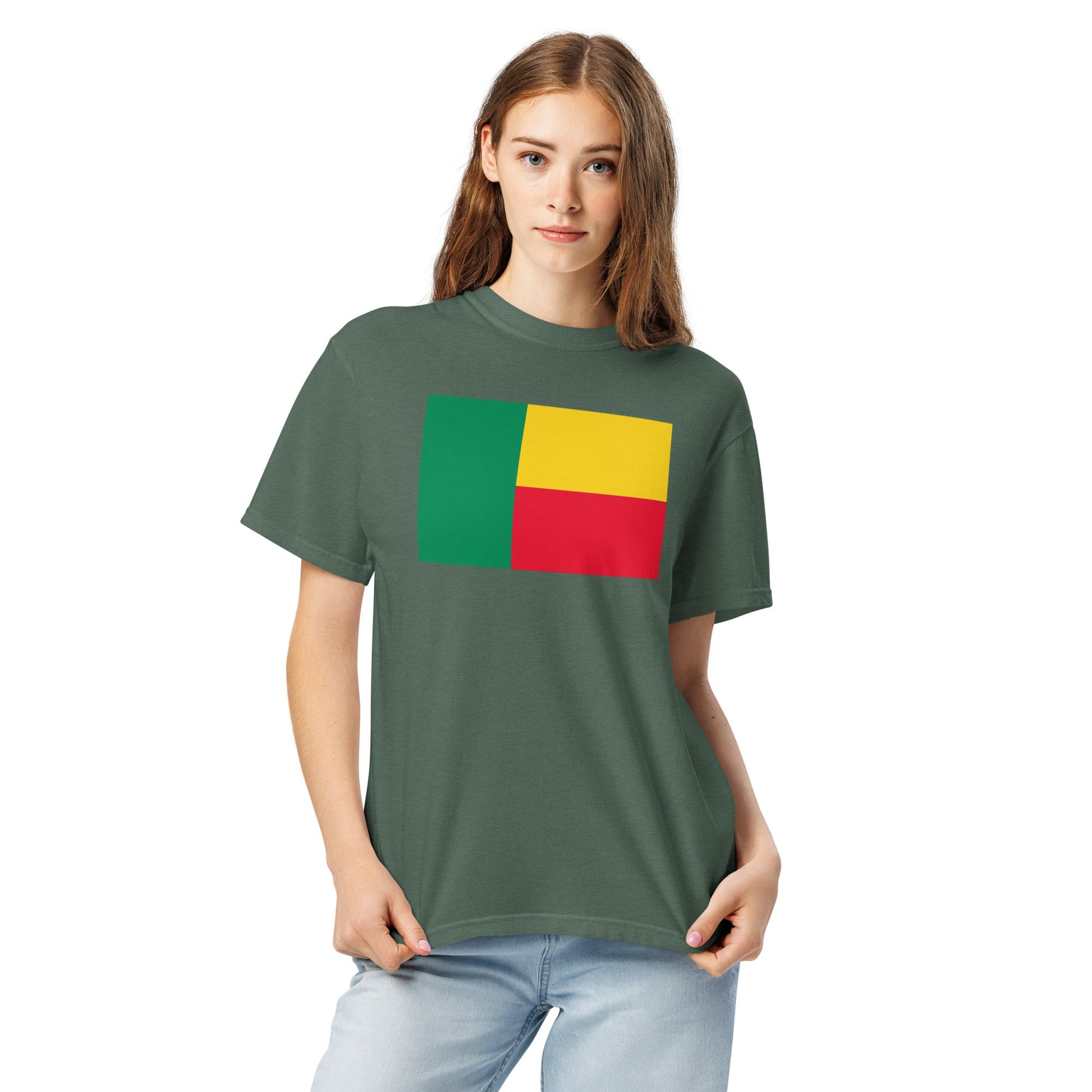 Flat lay of black Benin flag tee, 3X large size