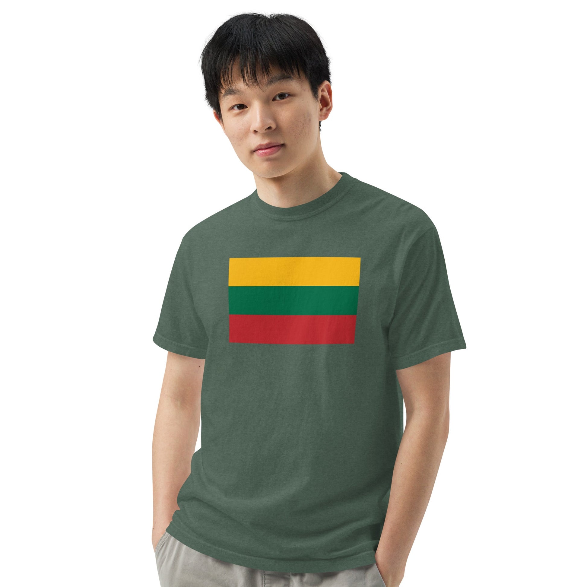 Flat lay of black Lithuania flag tee, extra large size