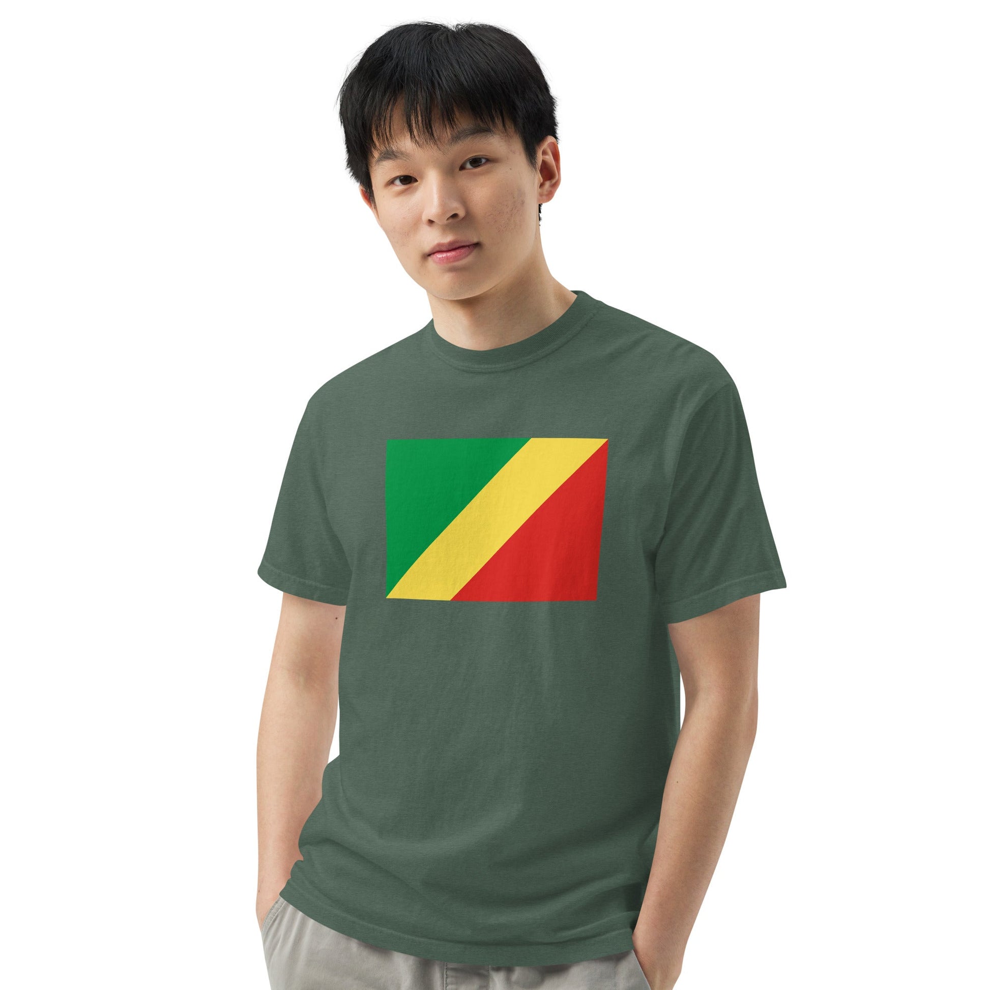 Flat lay of red Congo Congo Brazzaville flag tee, medium size
