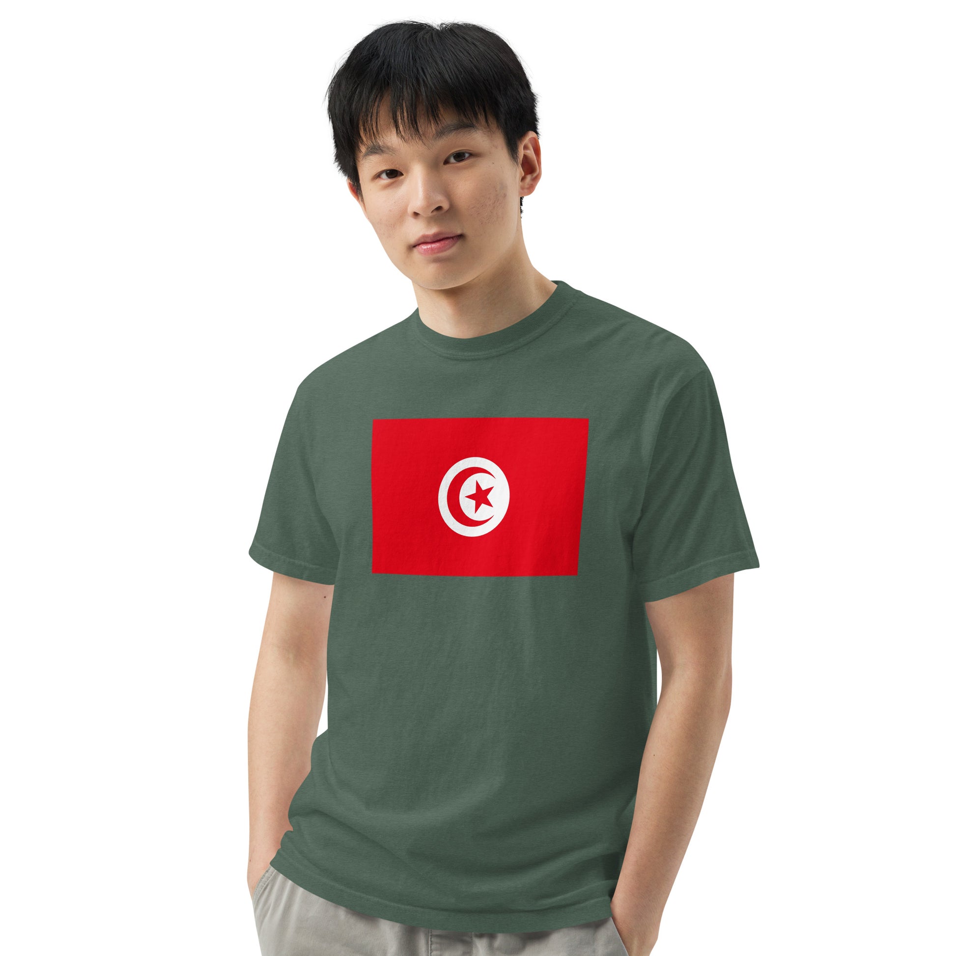 true navy shirt with Tunisia flag design, 2X large