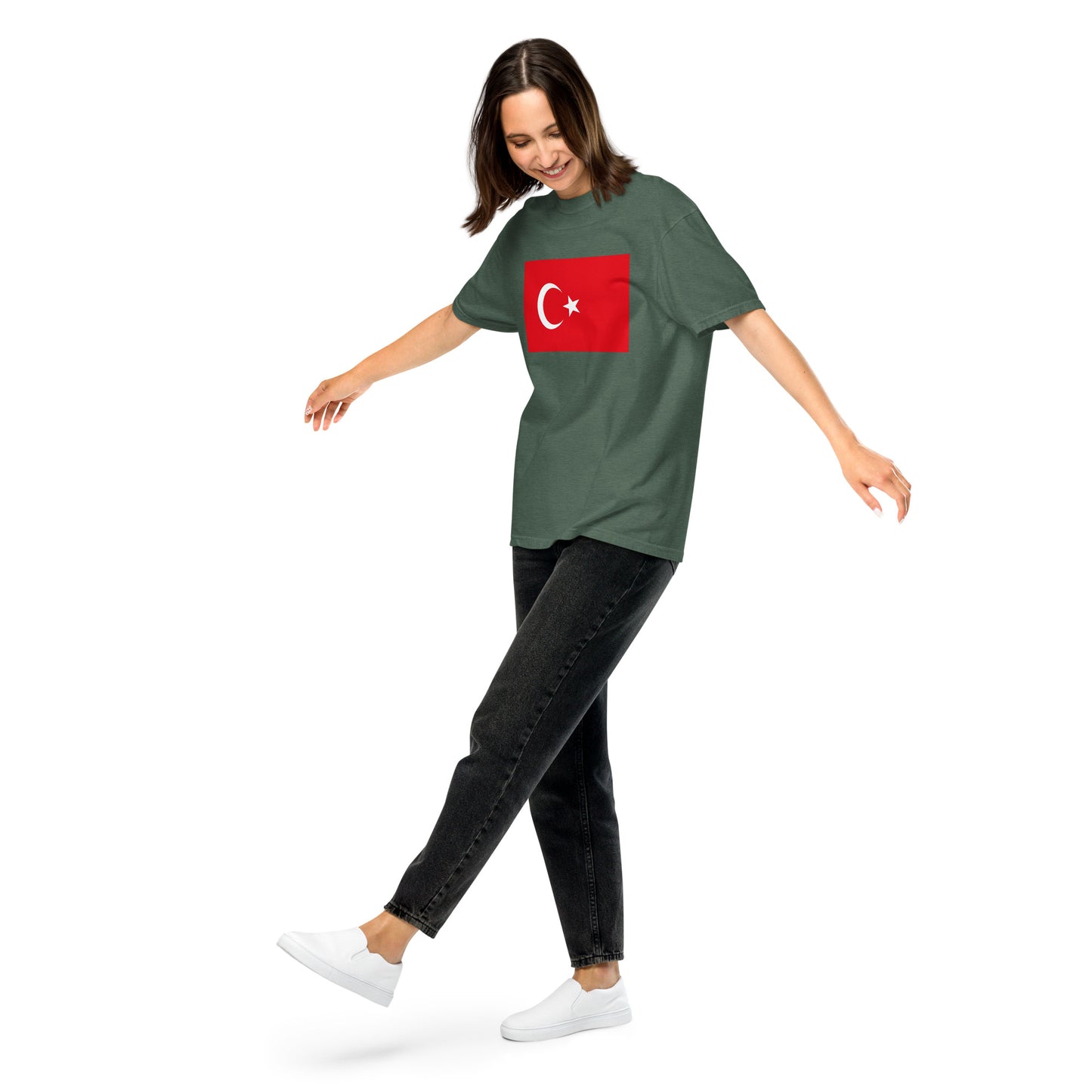 Flat lay of black Turkey flag tee, medium size