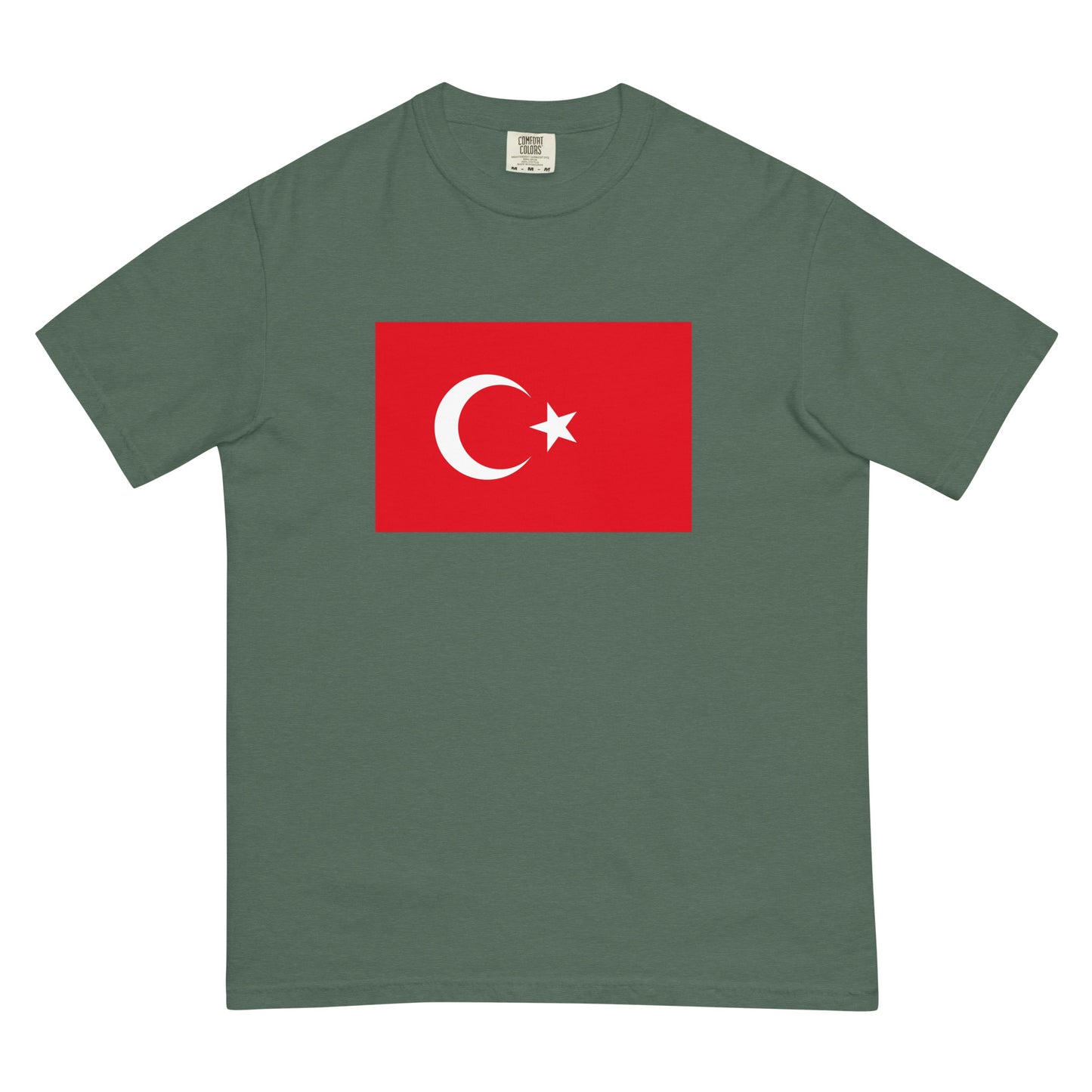 Stylish Turkey flag t-shirt laid flat, small, true navy