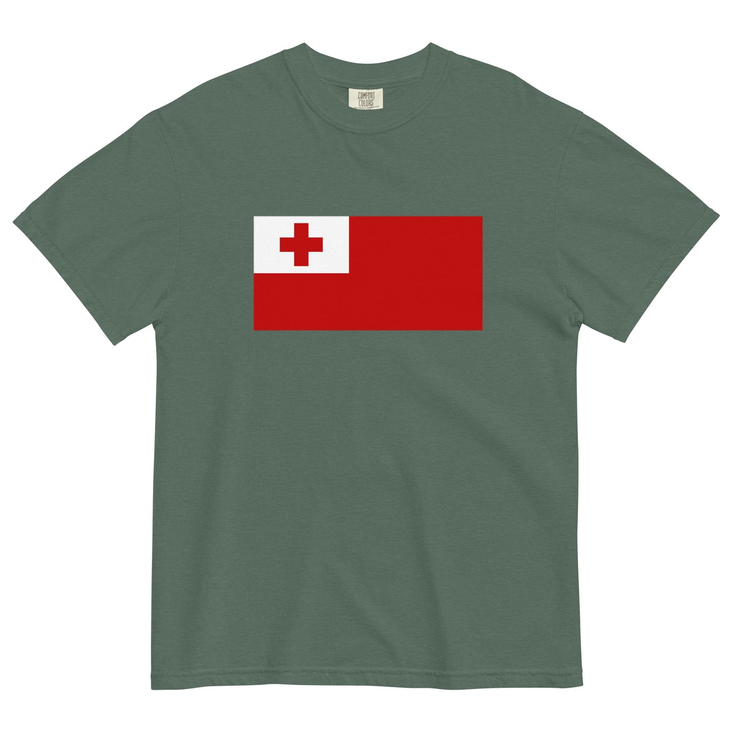 Flat lay of black Tonga flag tee, 4X large size