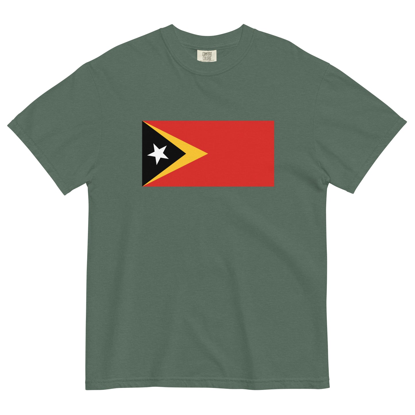 Flat lay of true navy Timor Leste flag tee, medium size