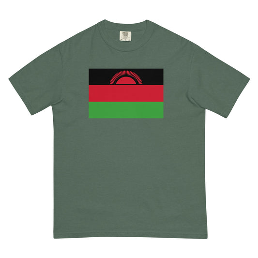 Flat lay of black Malawi flag tee, small size