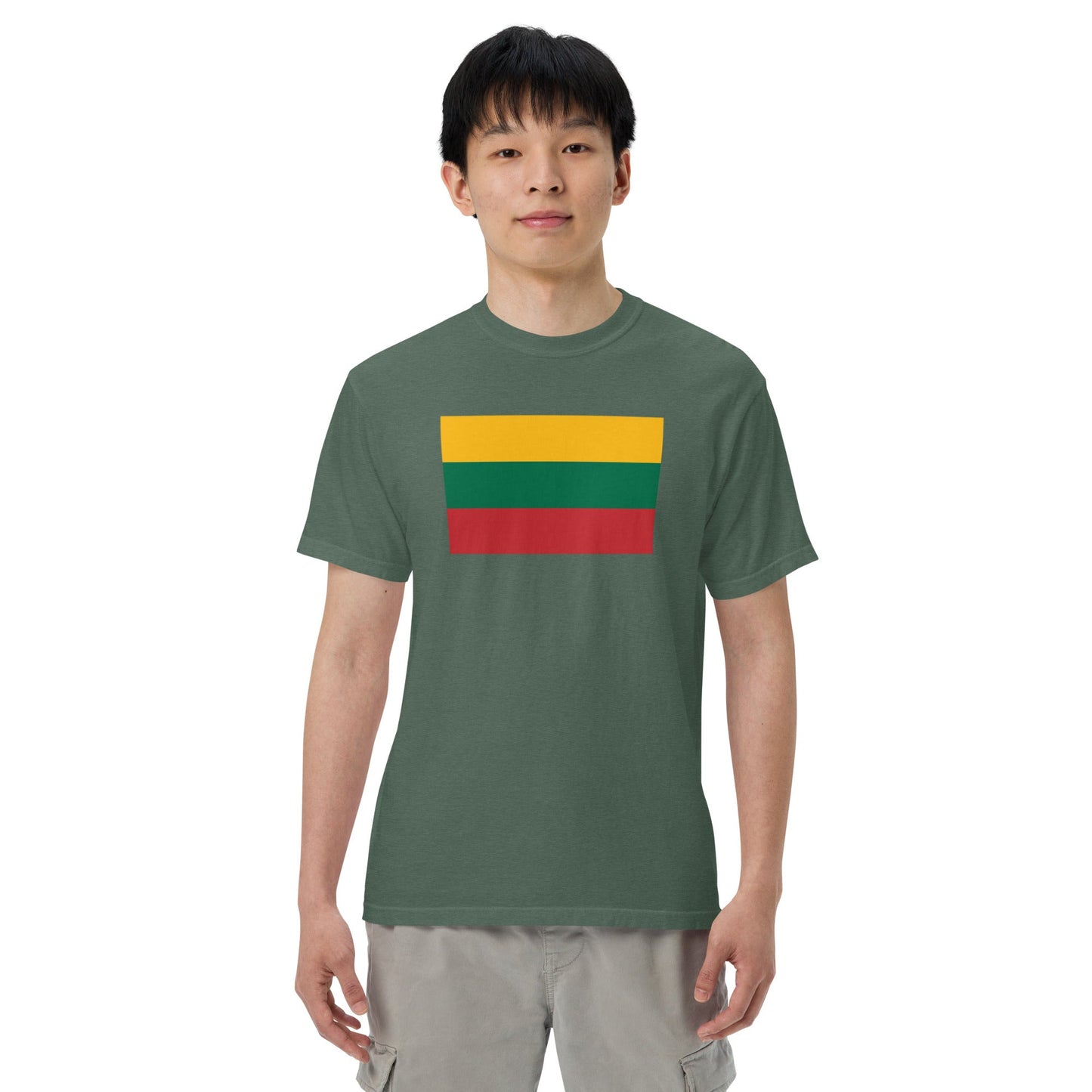 Stylish Lithuania flag t-shirt laid flat, 2X large, black