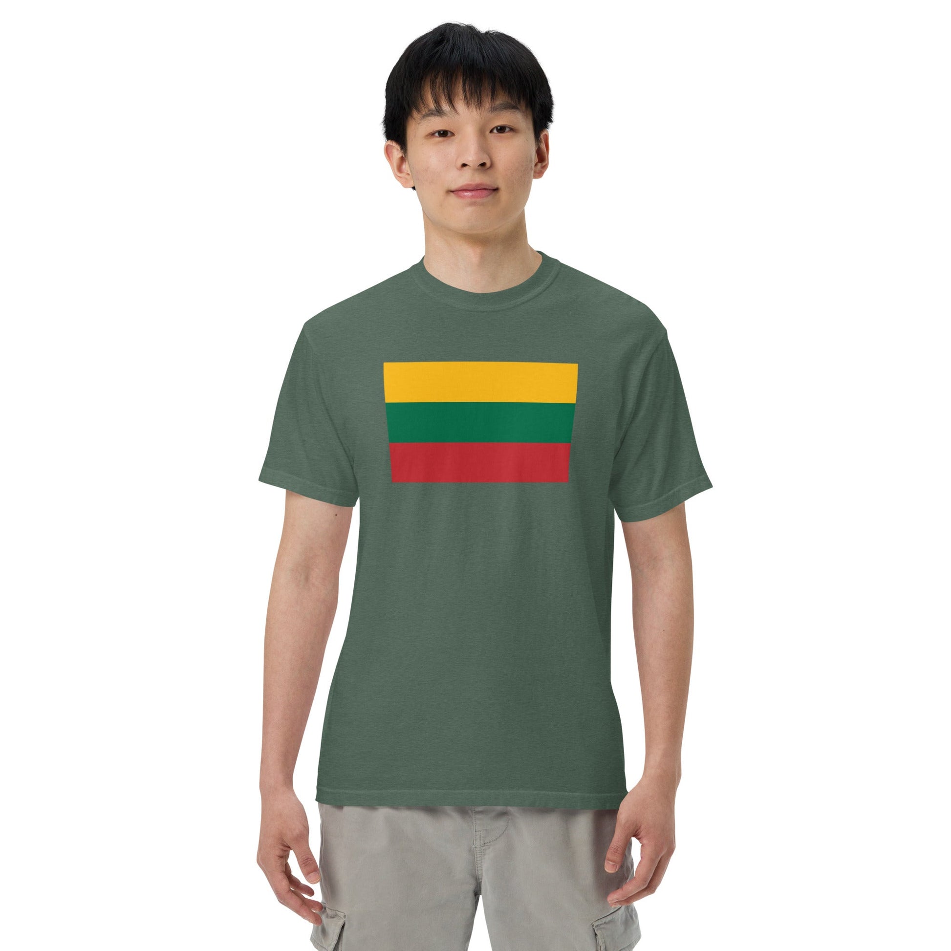 Stylish Lithuania flag t-shirt laid flat, 2X large, black