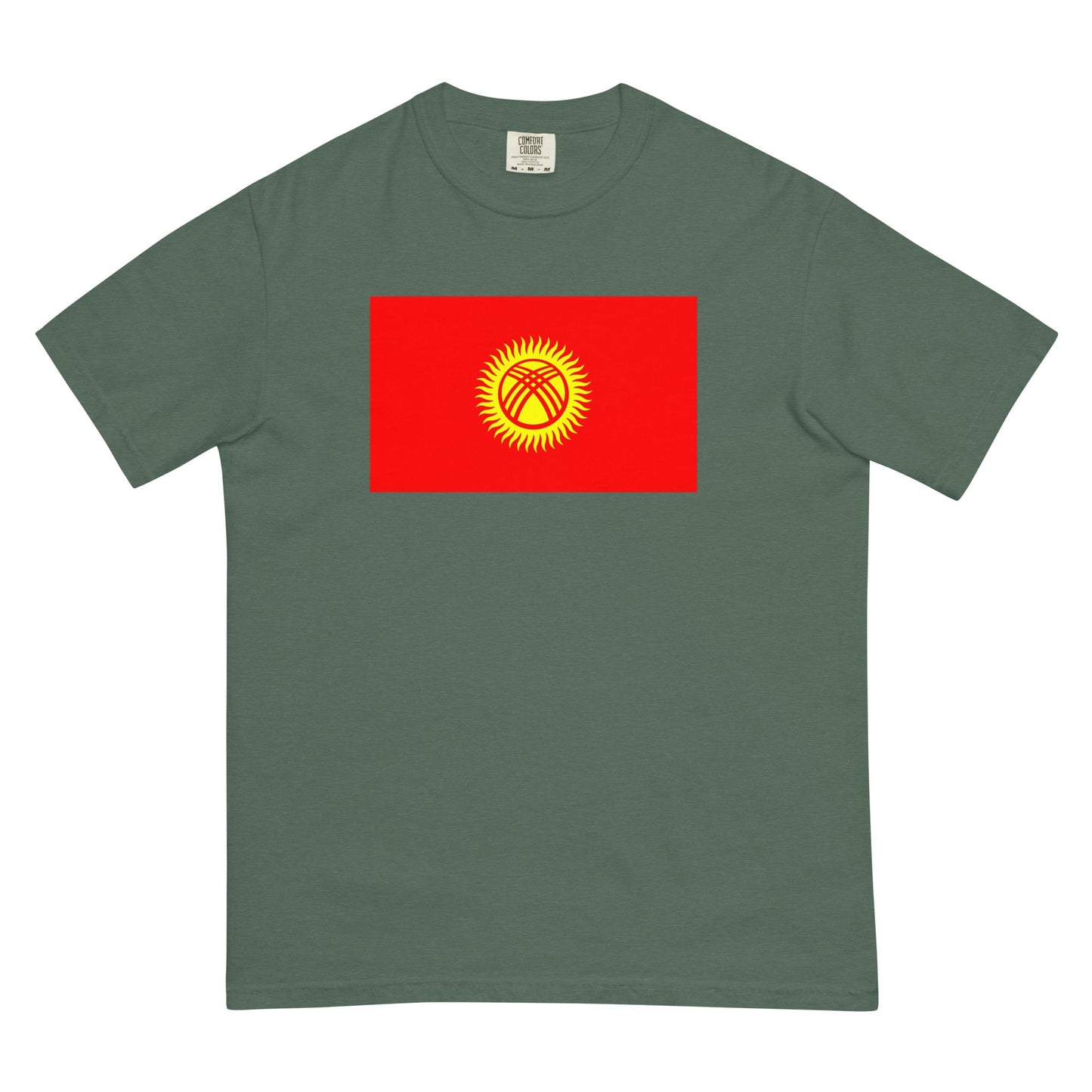 Flag tee representing Kyrgyzstan in blue spruce, 2X large