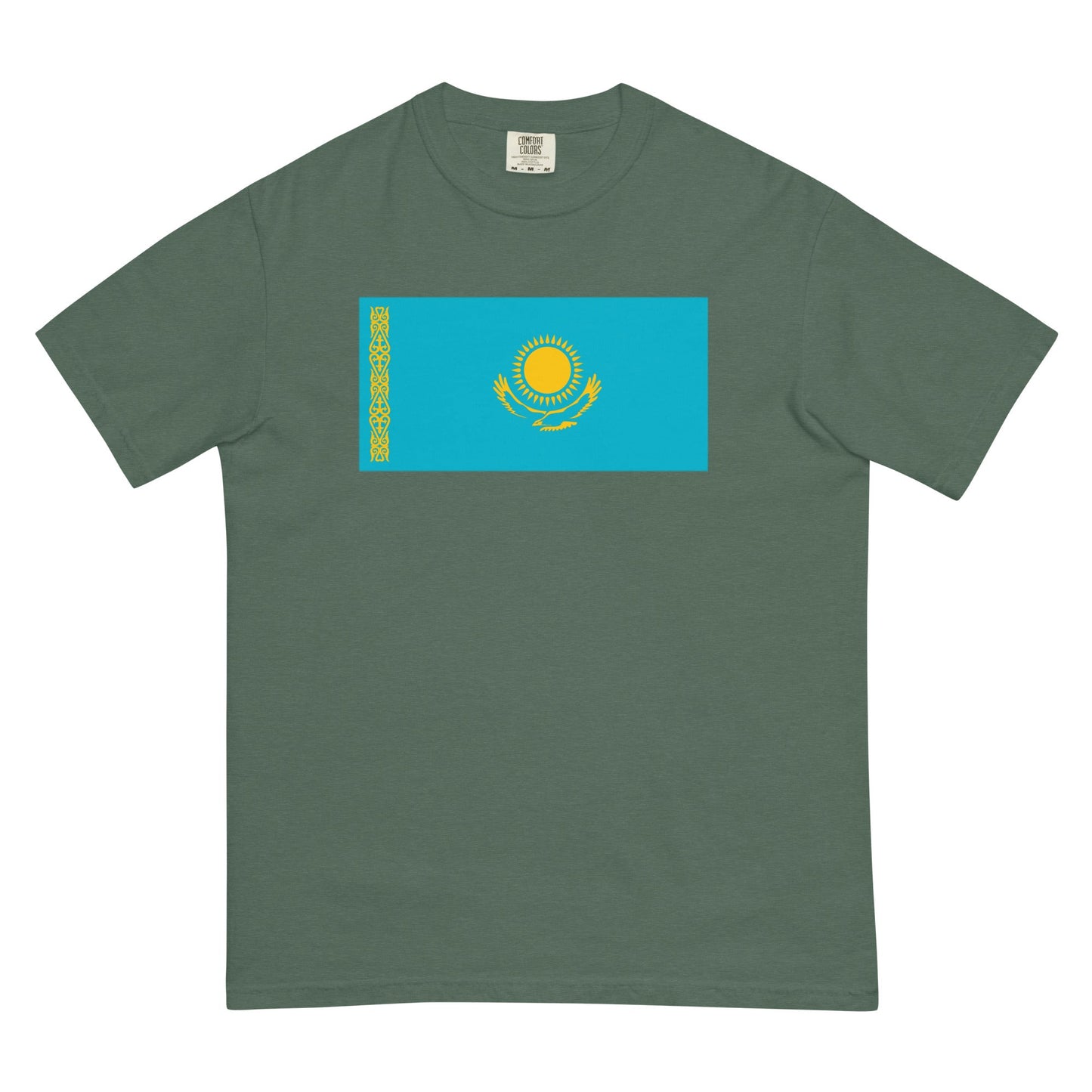 Bold Kazakhstan flag design tee in blue spruce, small