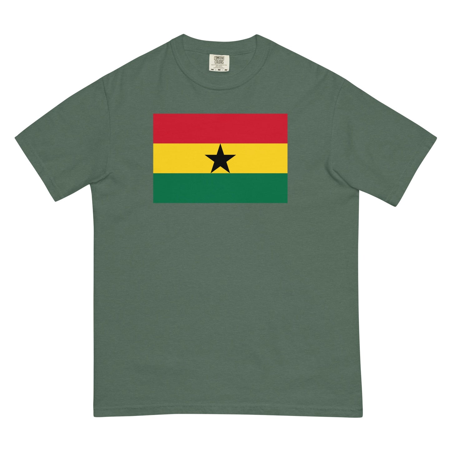 Flat lay of blue spruce Ghana flag tee, extra large size