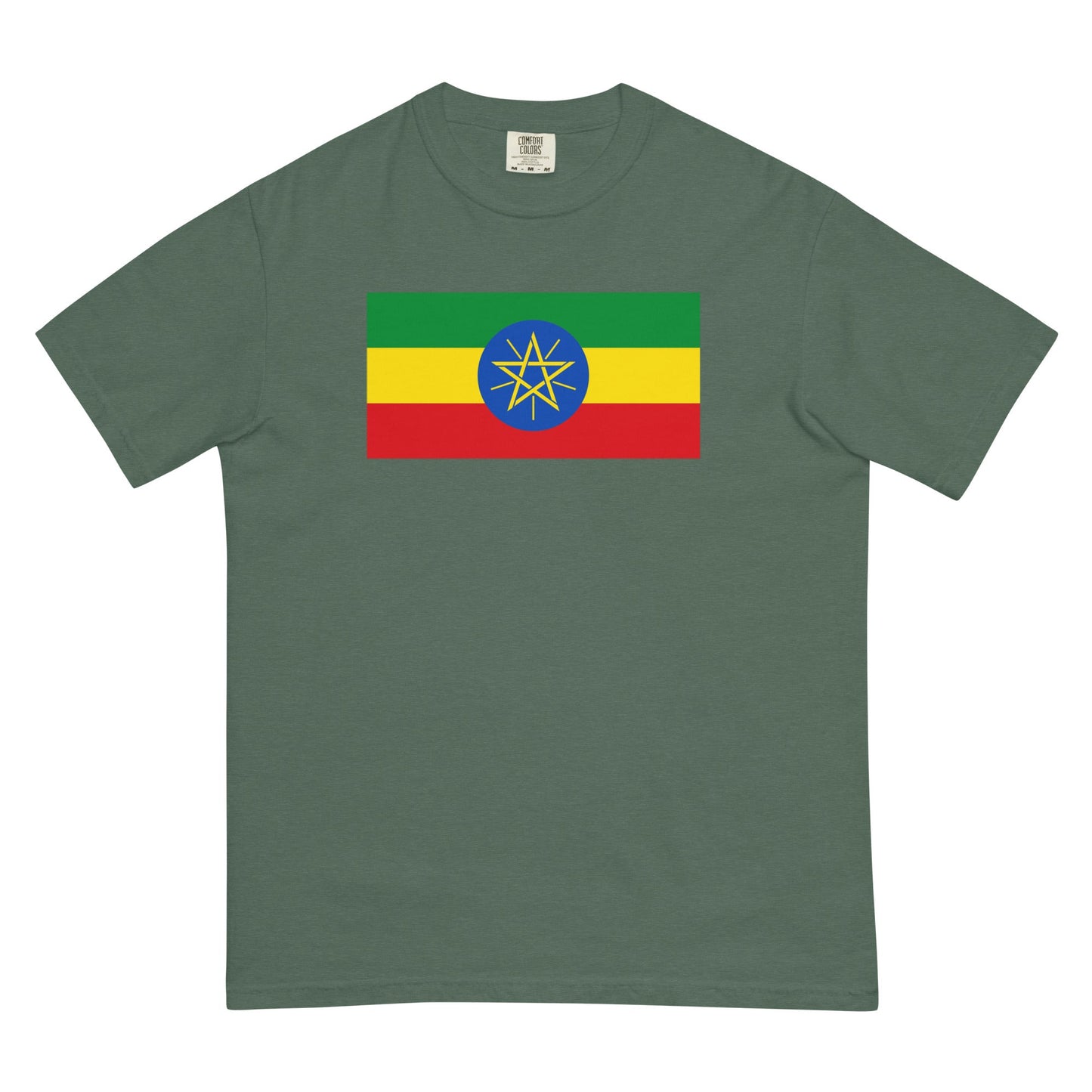 Bold Ethiopia flag design tee in blue spruce, extra large