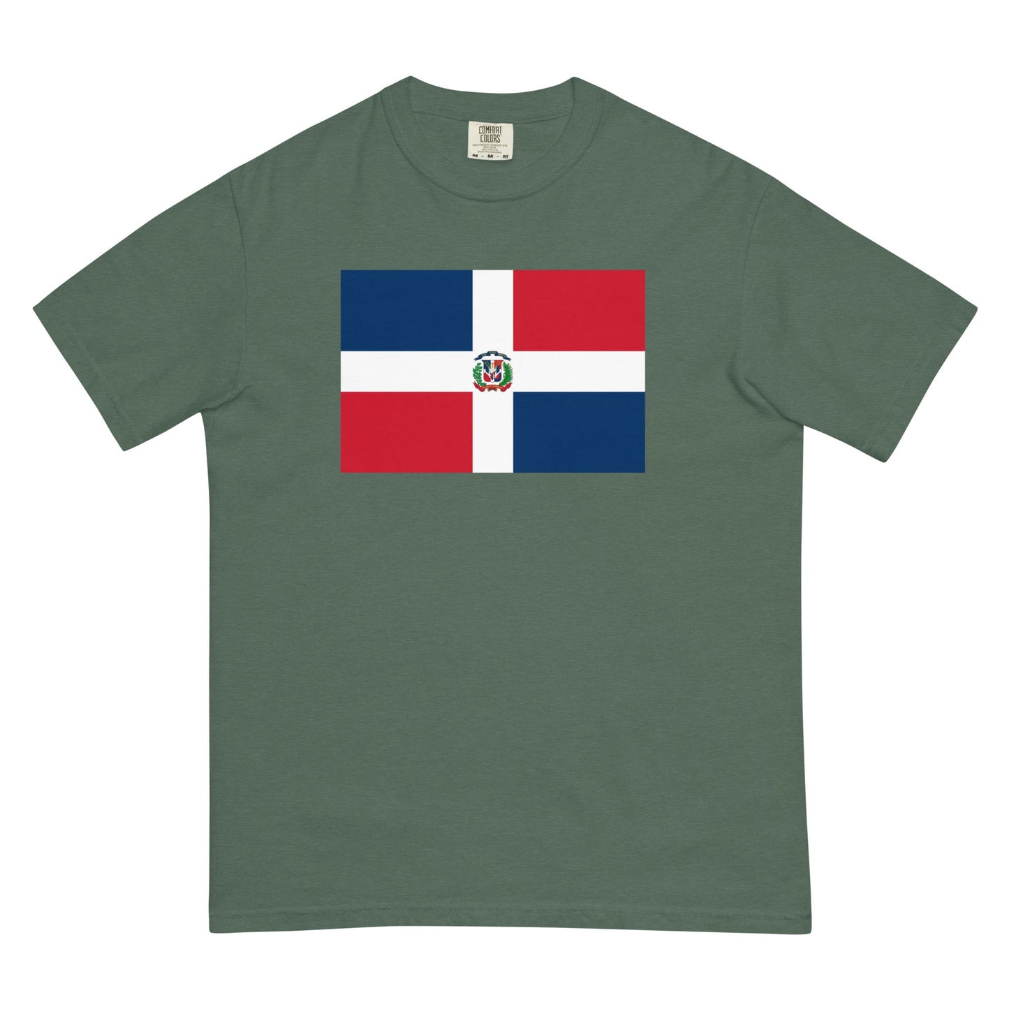 Dominican Republic flag shirt in blue spruce, size extra large