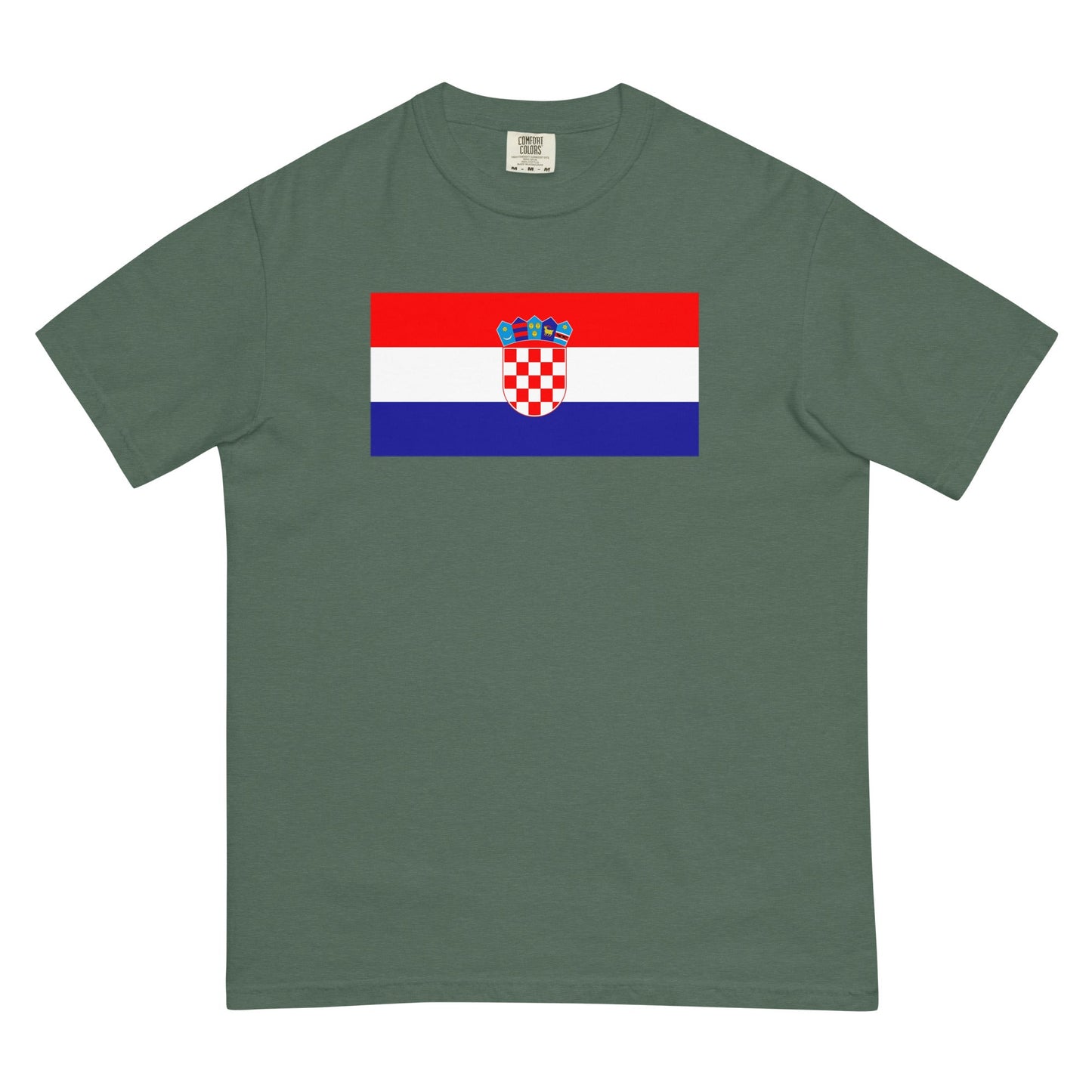 Flat lay of berry Croatia flag tee, extra large size