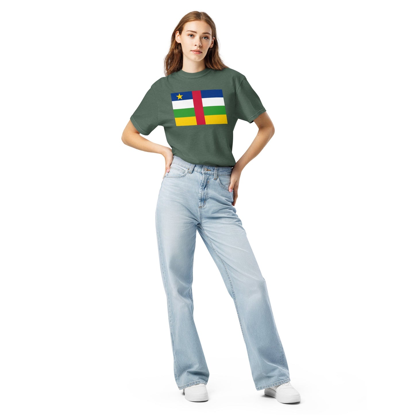 red shirt with Central African Republic flag design, small
