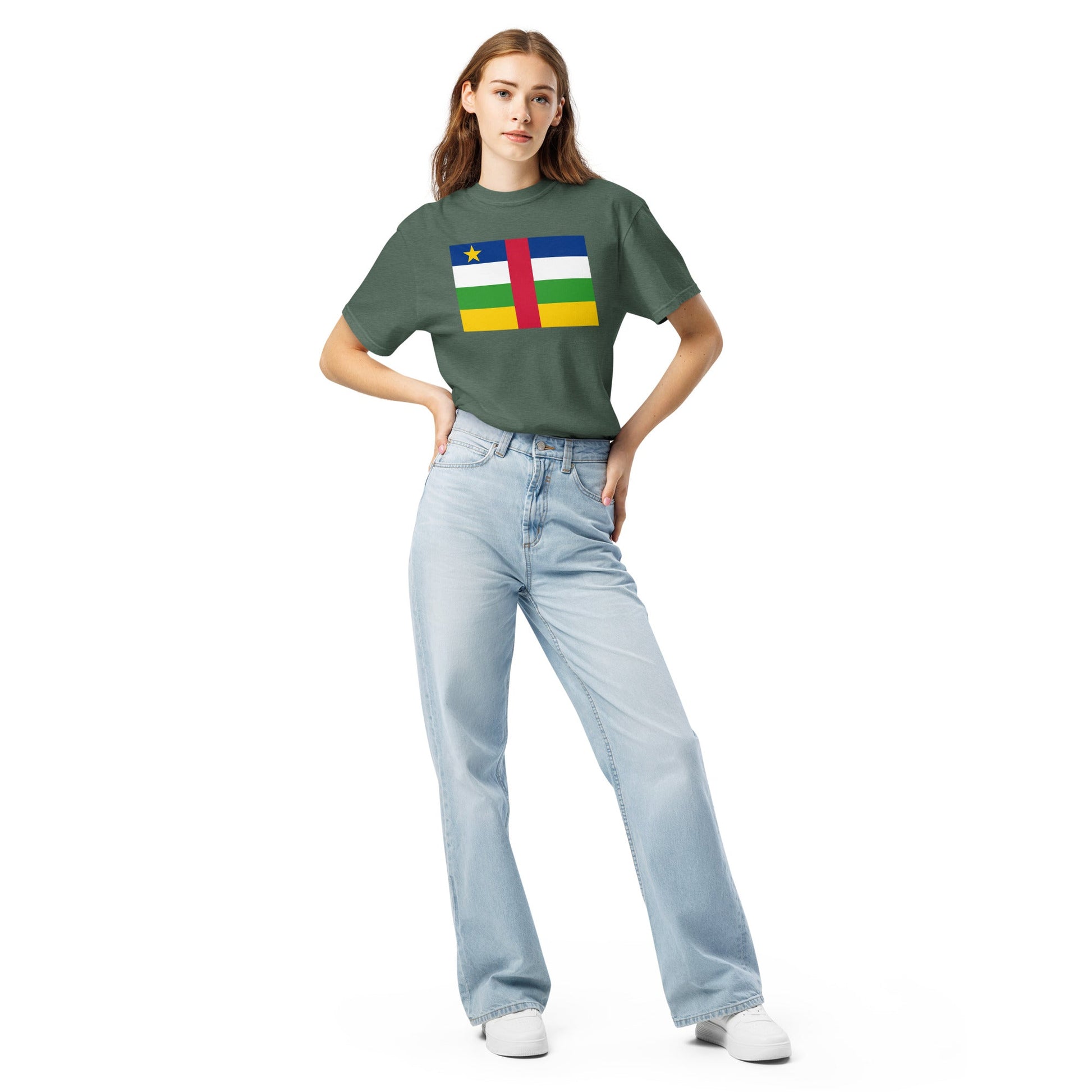 red shirt with Central African Republic flag design, small