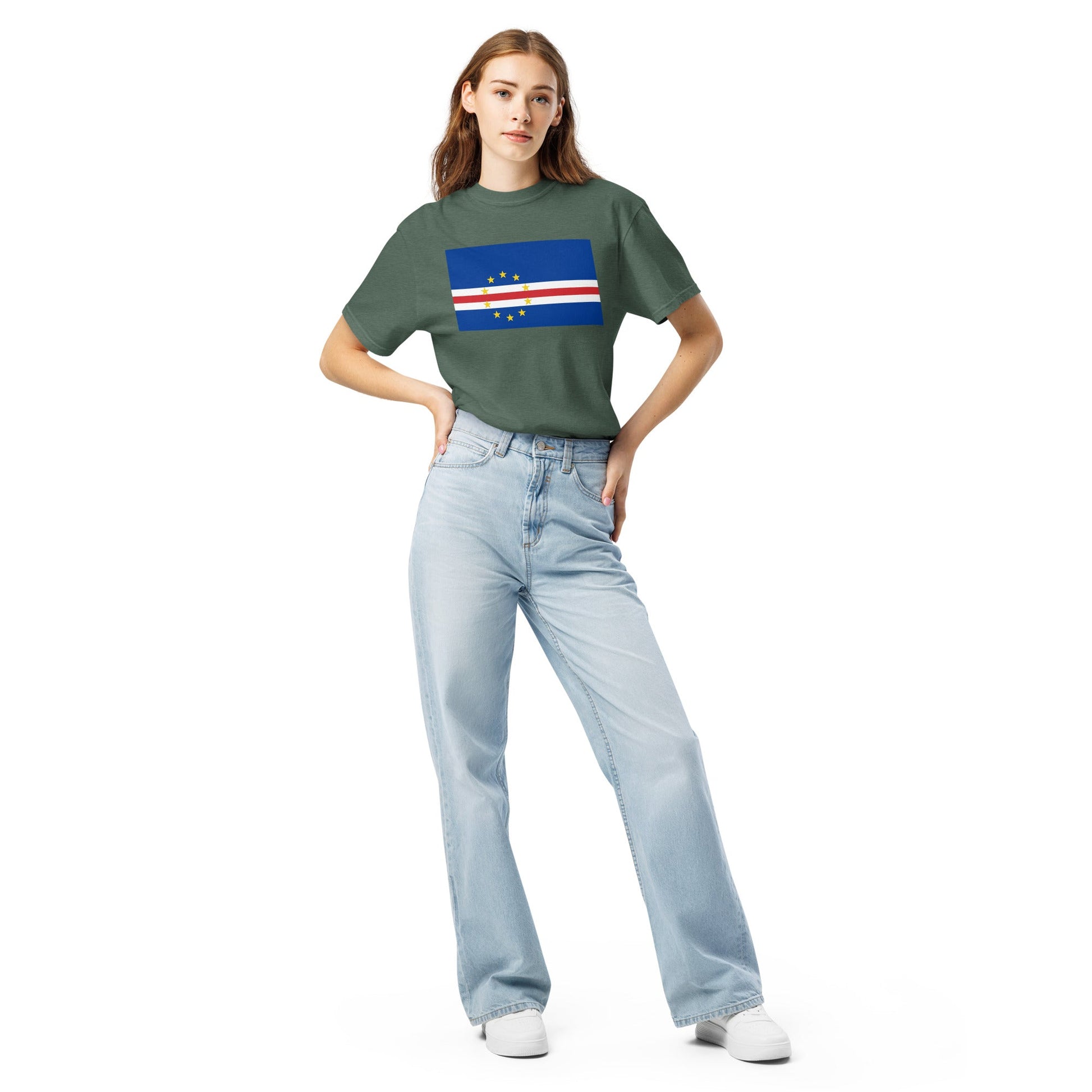 black shirt with Cape Verde flag design, 2X large
