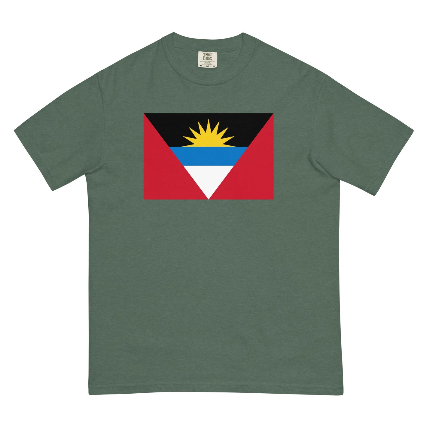 Stylish Antigua And Barbuda Flag Pride Shirt flag t-shirt laid flat, 4X large, blue spruce