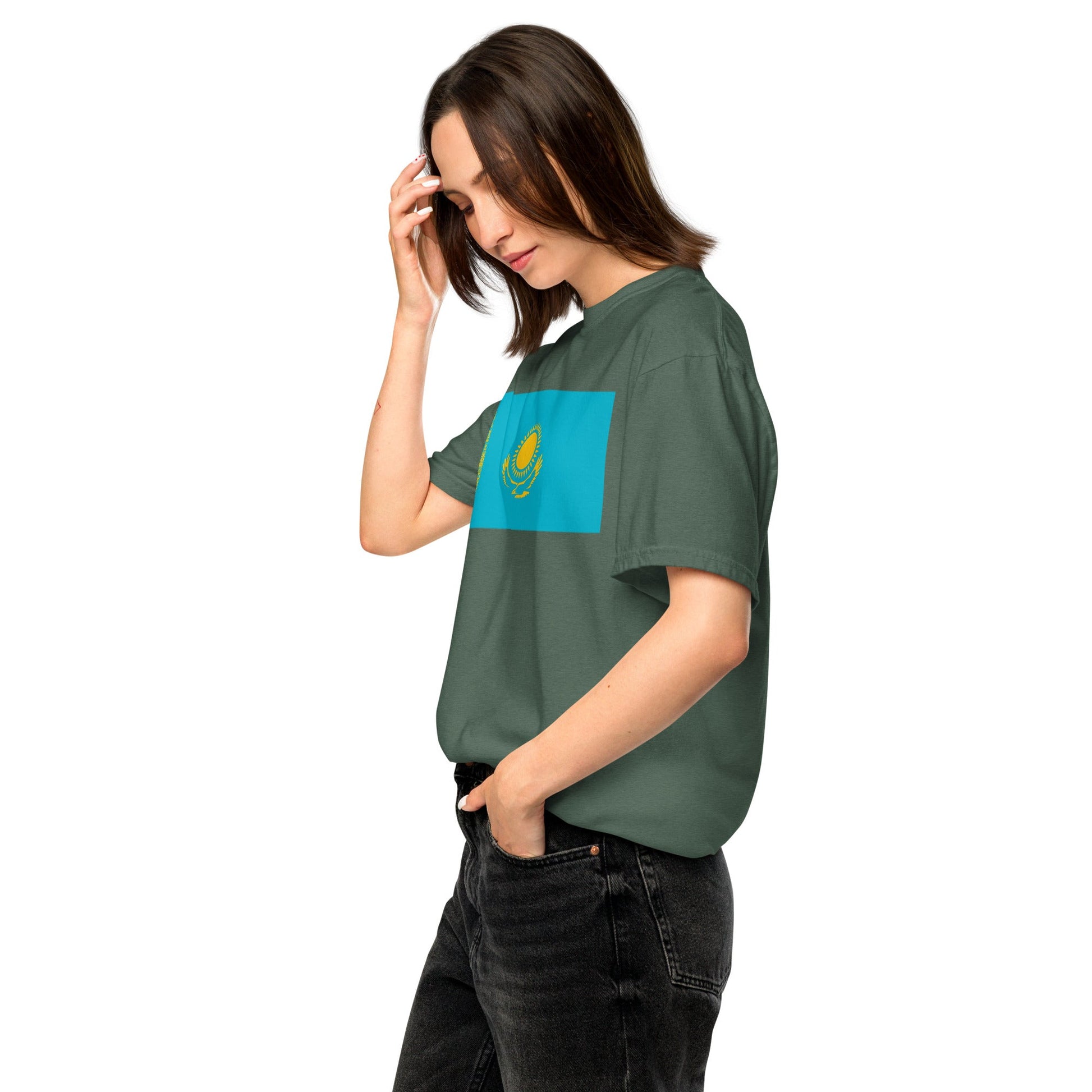Flag tee representing Kazakhstan in black, medium