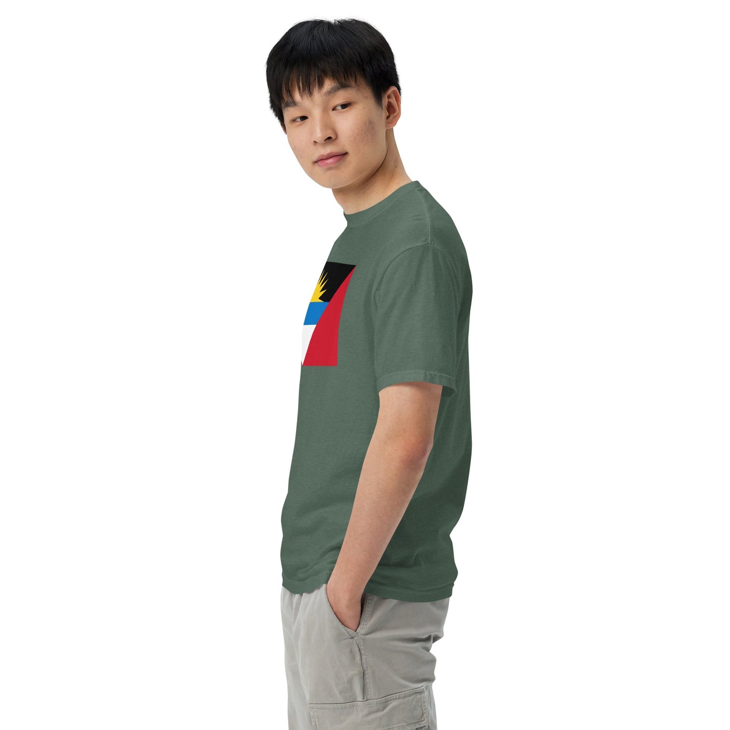 Flat lay of black Antigua And Barbuda Flag Pride Shirt flag tee, 2X large size