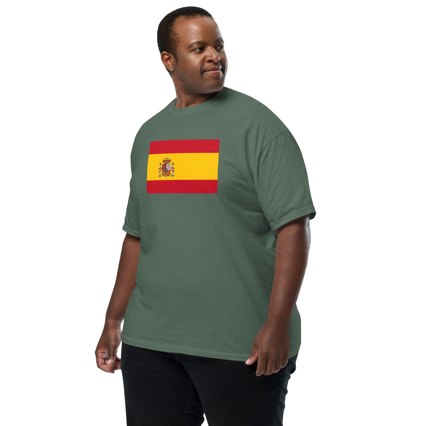 Stylish Spain flag t-shirt laid flat, medium, brick