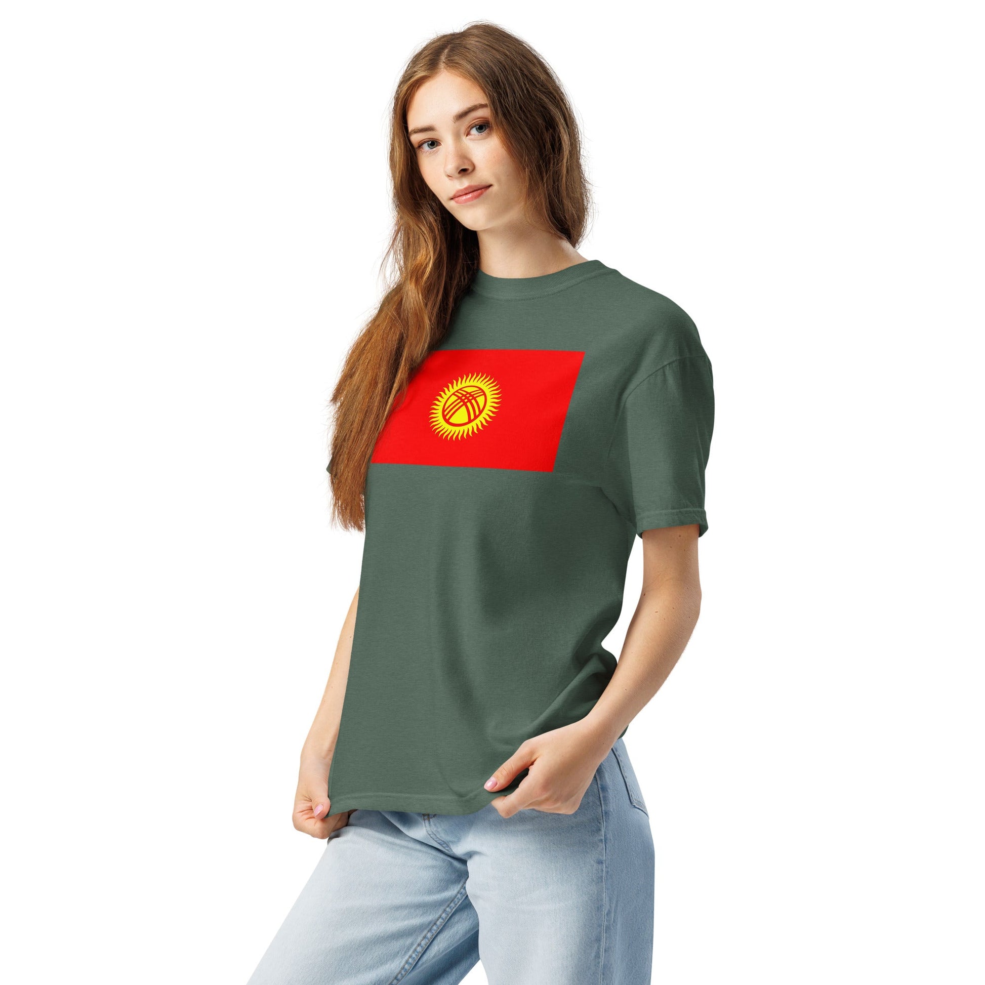 Kyrgyzstan flag shirt in black, size medium