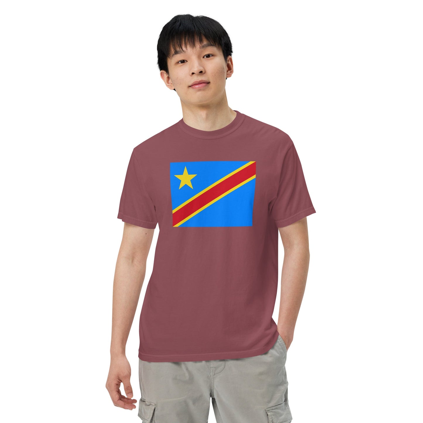 Stylish Dominica flag t-shirt laid flat, medium, red