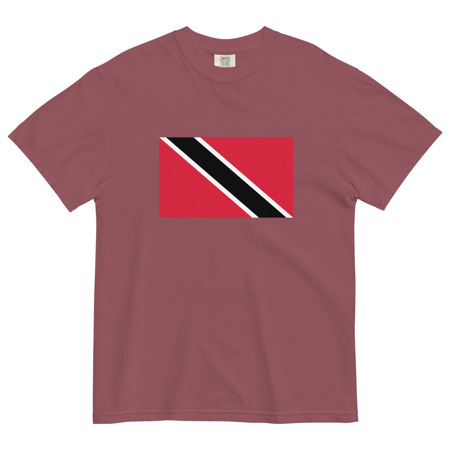 Flat lay of black Trinidad flag tee, 4X large size