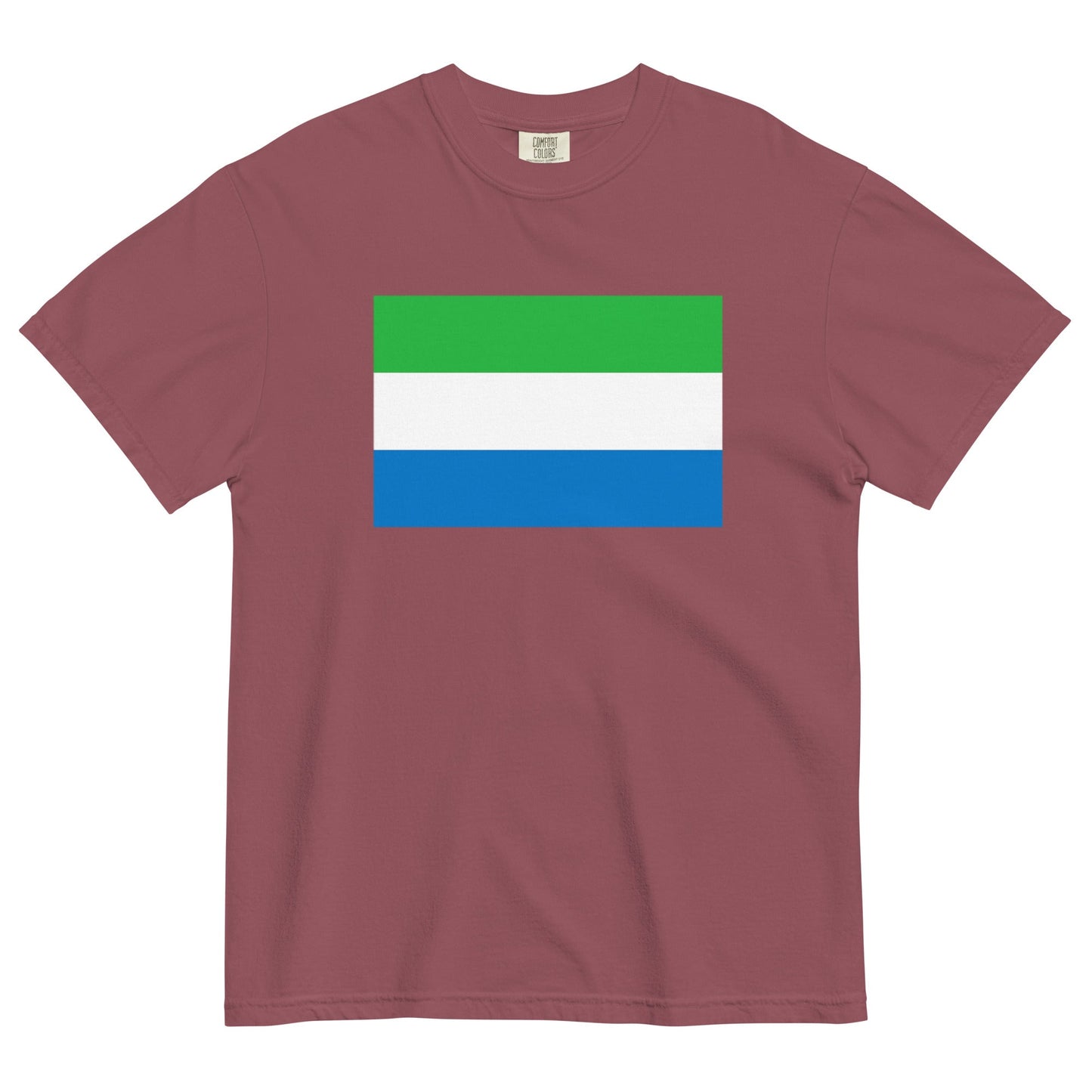 Stylish Sierra Leone flag t-shirt laid flat, medium, red