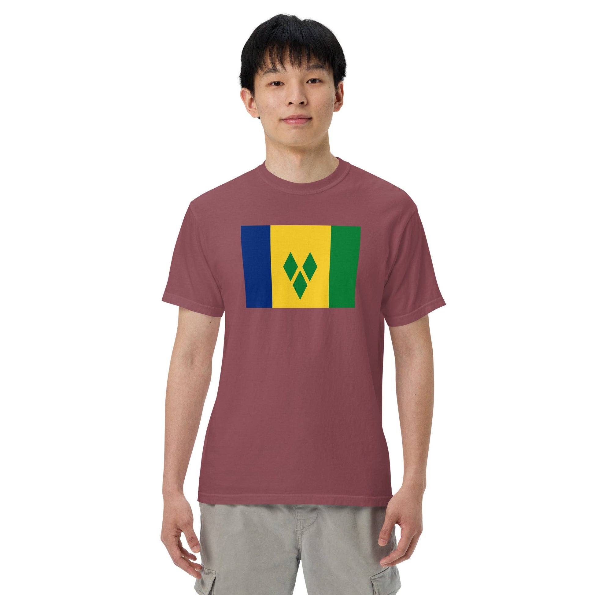 Bold Saint Vincent And The Grenadines flag design tee in black, large