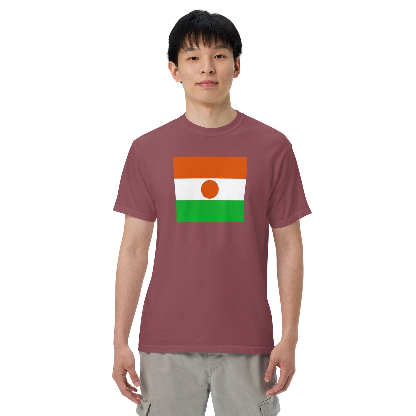 Flat lay of black Niger flag tee, medium size