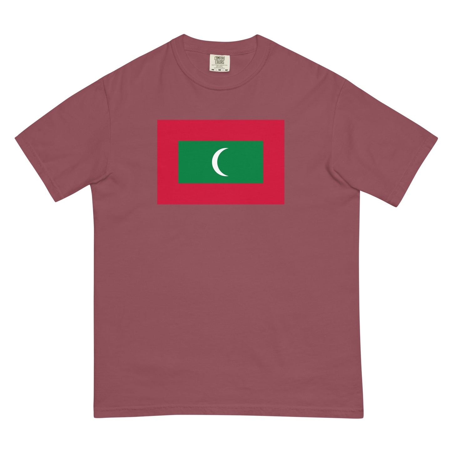 Flat lay of true navy Maldives flag tee, 4X large size