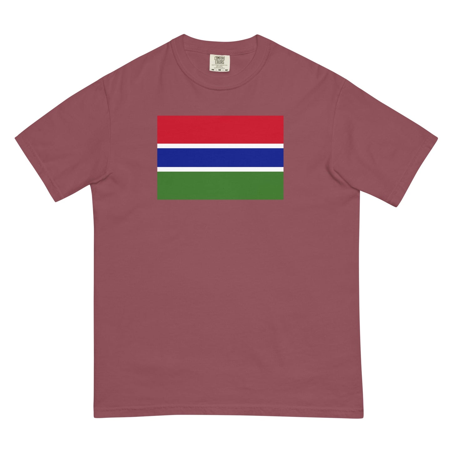 Stylish Gambia flag t-shirt laid flat, large, espresso