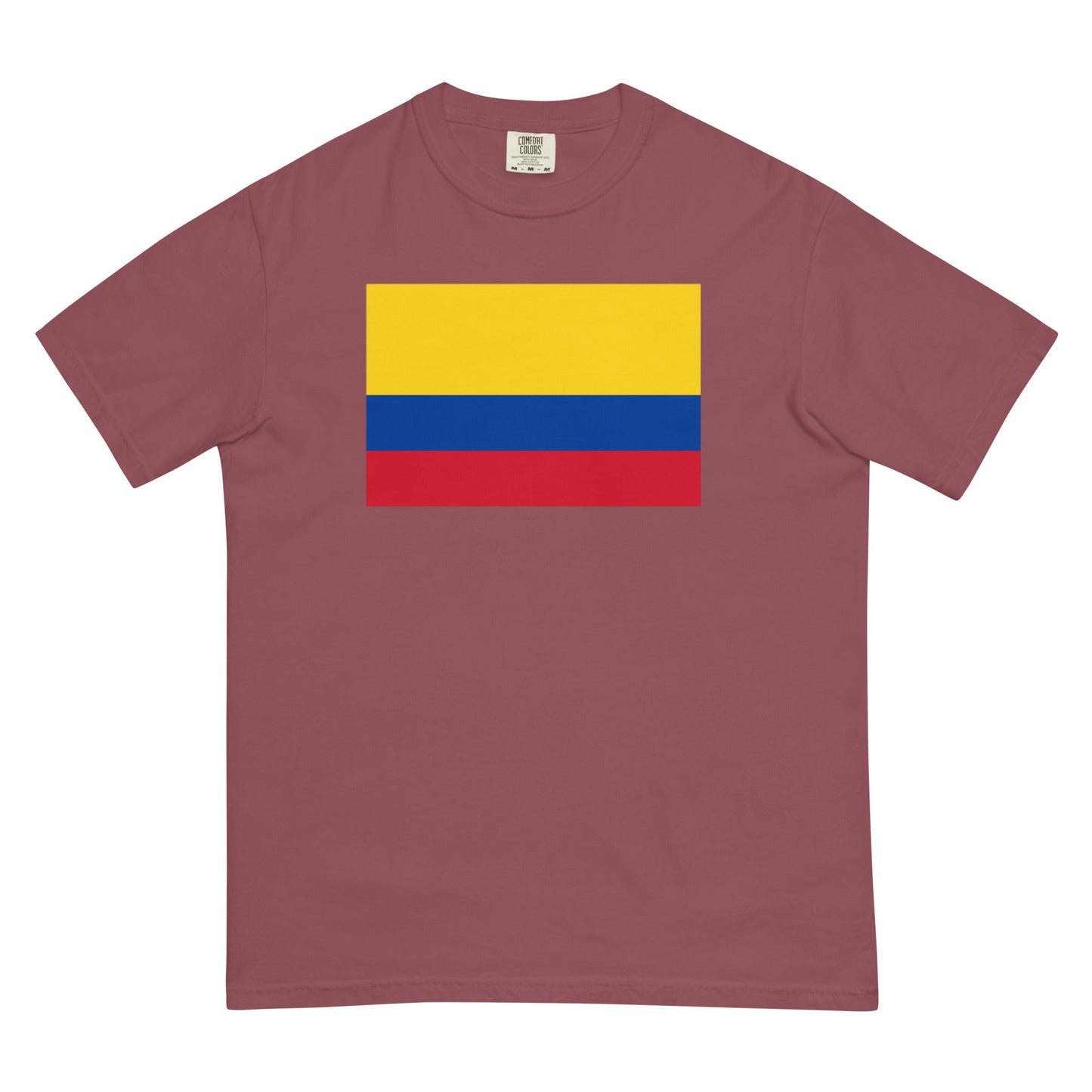 Flat lay of blue spruce Colombia flag tee, small size