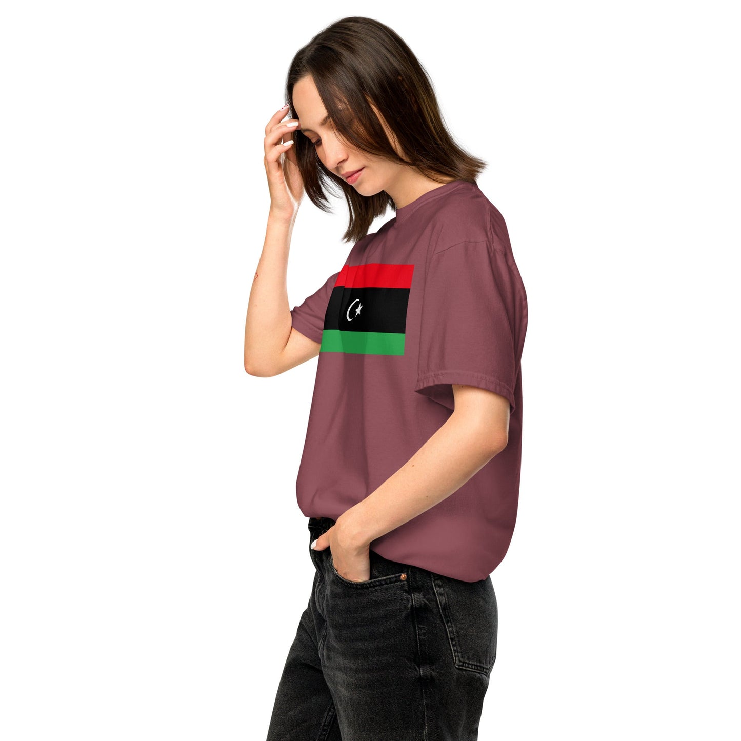 black shirt with Libya flag design, large