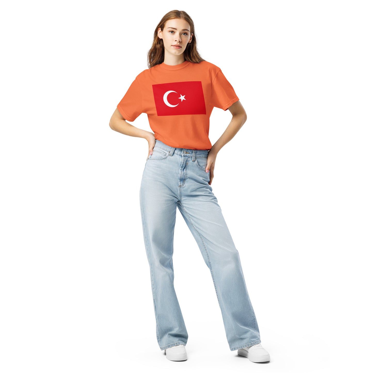 Flat lay of true navy Turkey flag tee, 4X large size