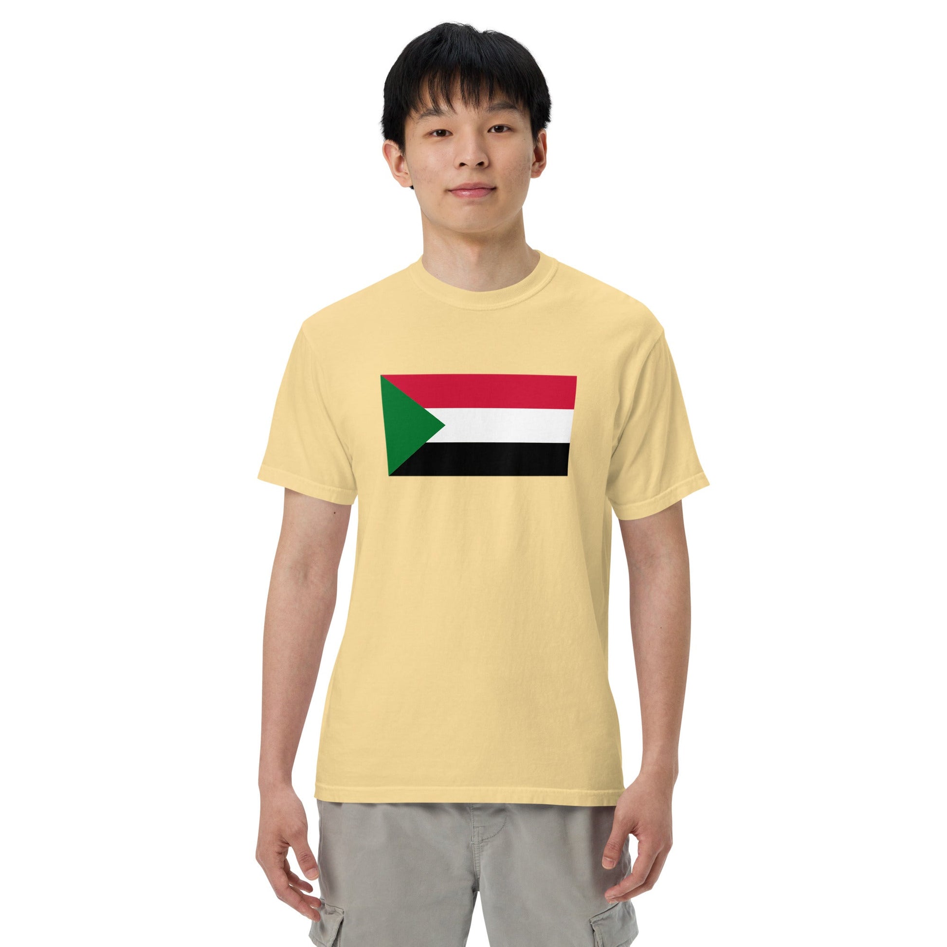 Flat lay of black Sudan 1 flag tee, medium size