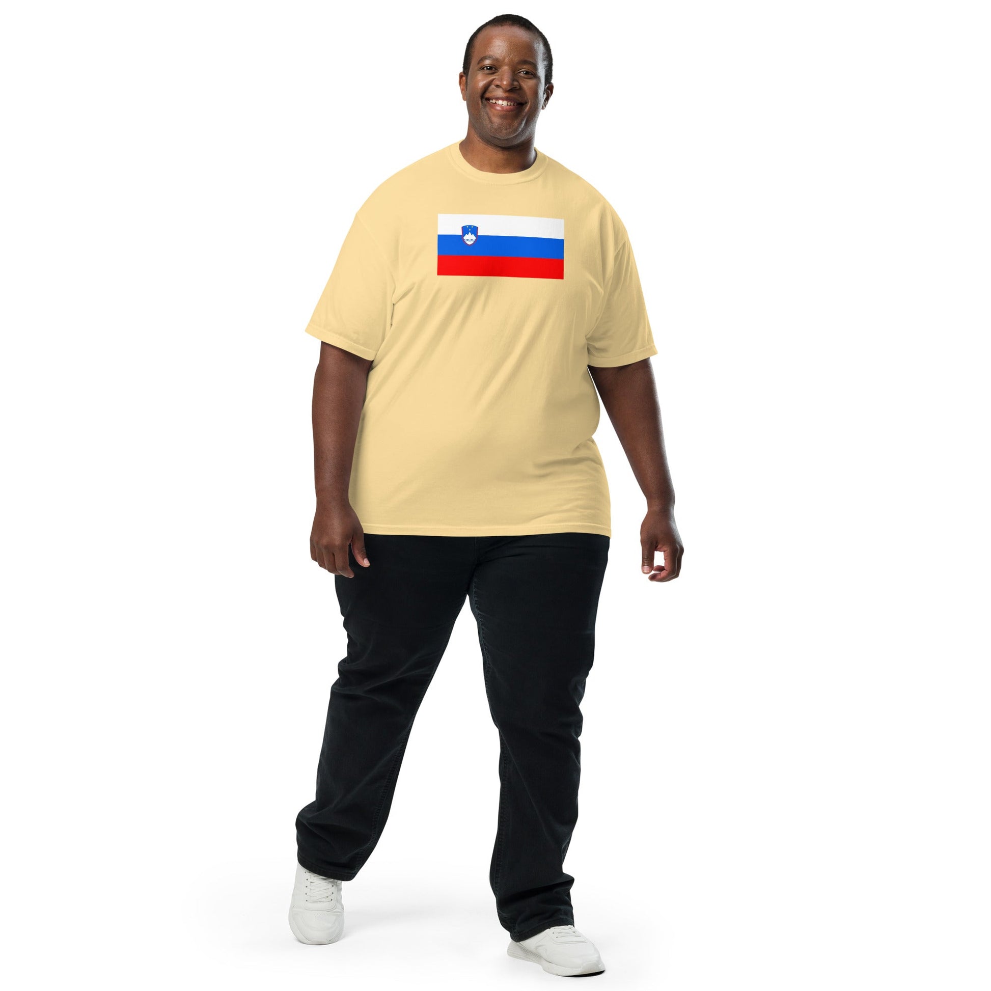 Stylish Slovenia flag t-shirt laid flat, 4X large, true navy