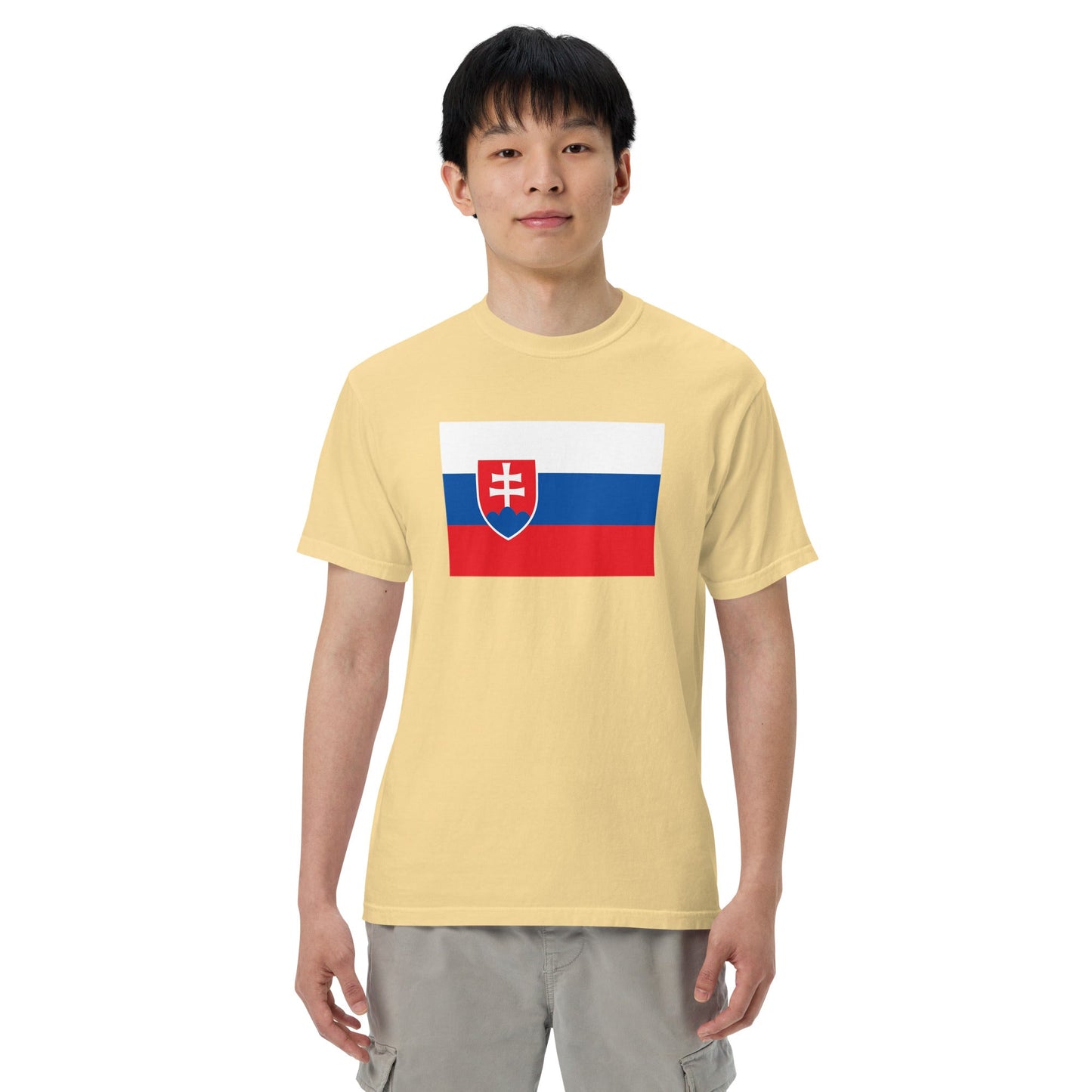 Stylish Slovakia flag t-shirt laid flat, extra large, black