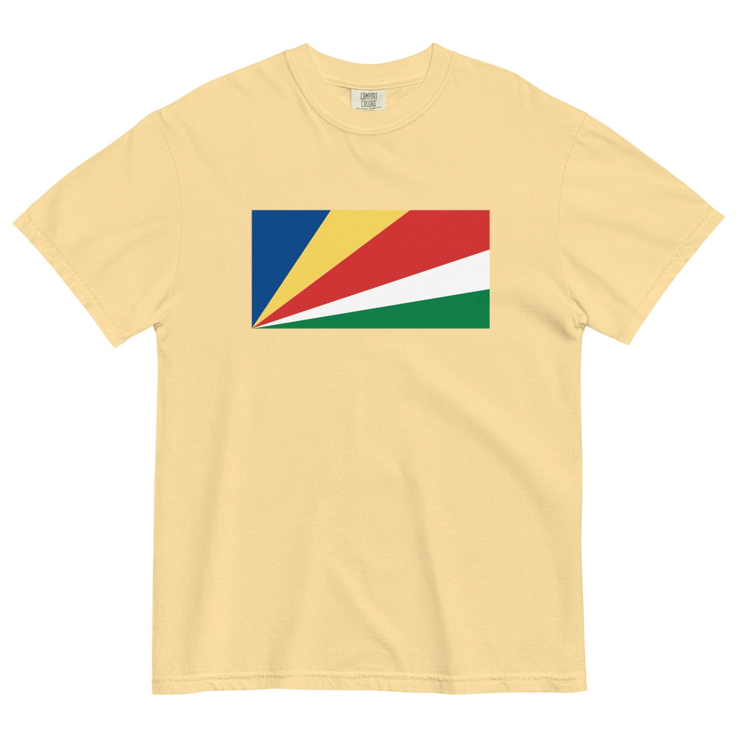 Stylish Seychelles flag t-shirt laid flat, extra large, red
