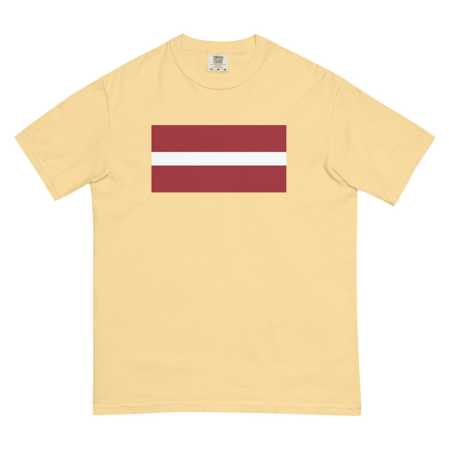 Stylish Latvia flag t-shirt laid flat, medium, espresso