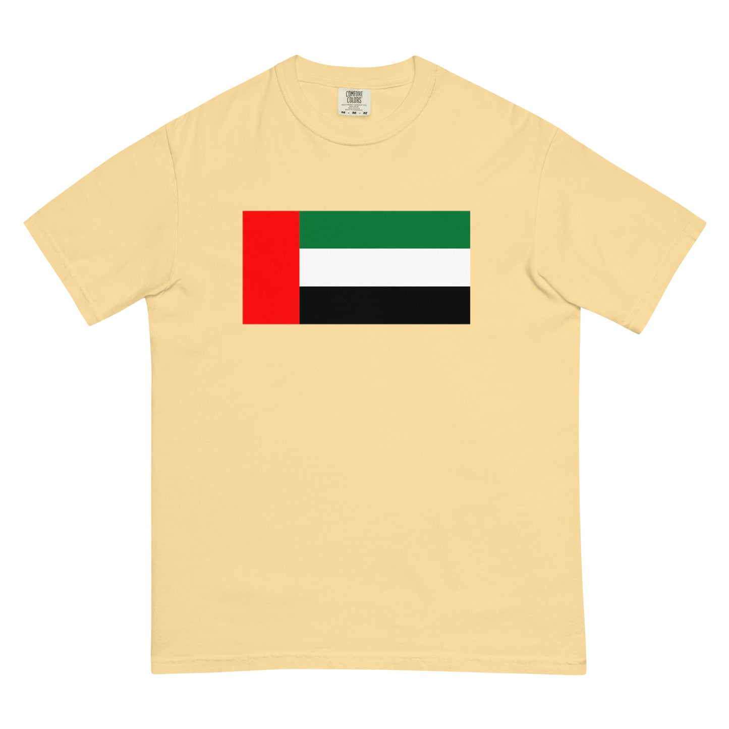 Flat lay of black United Arab Emirates flag tee, 4X large size