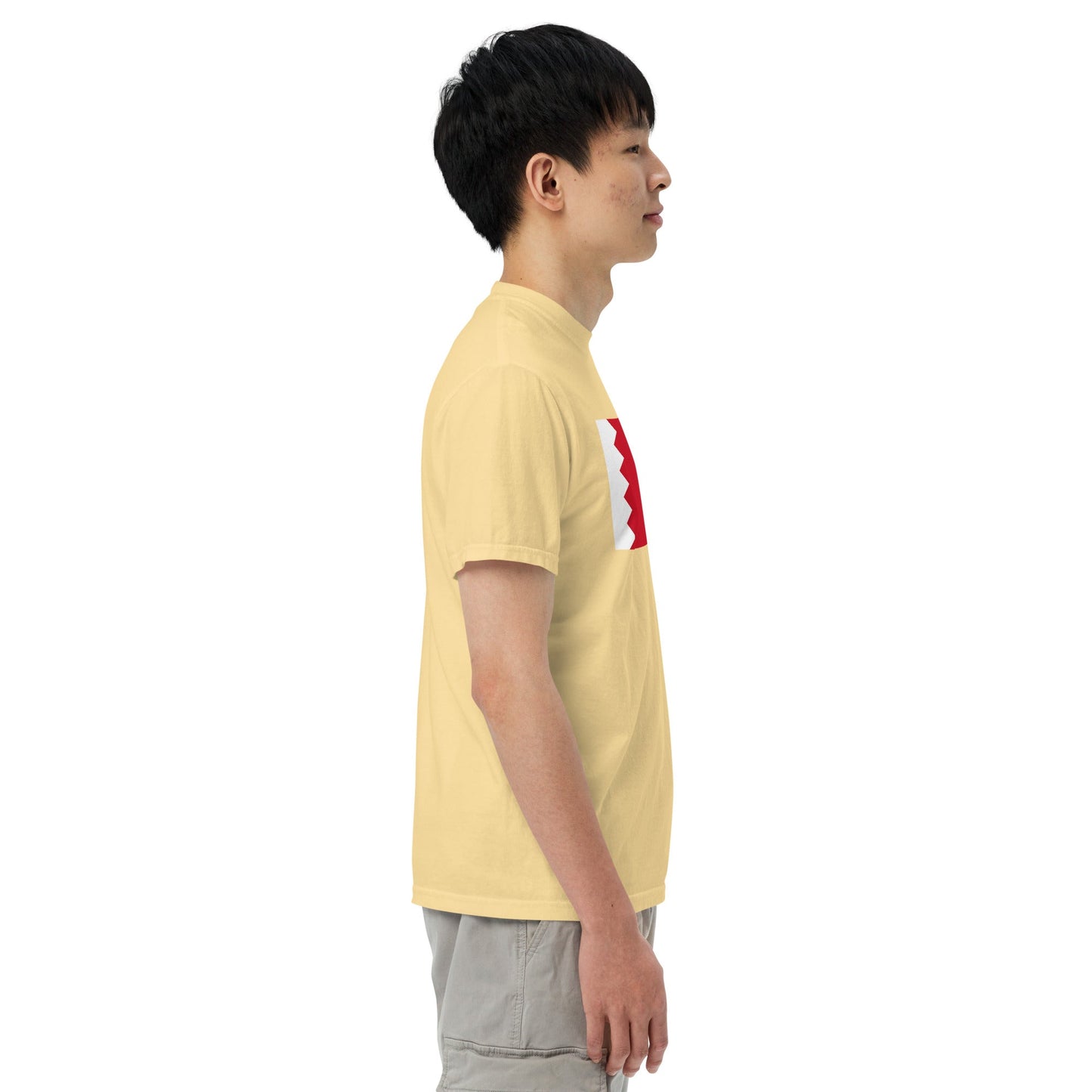 Flat lay of berry Bahrain flag tee, extra large size