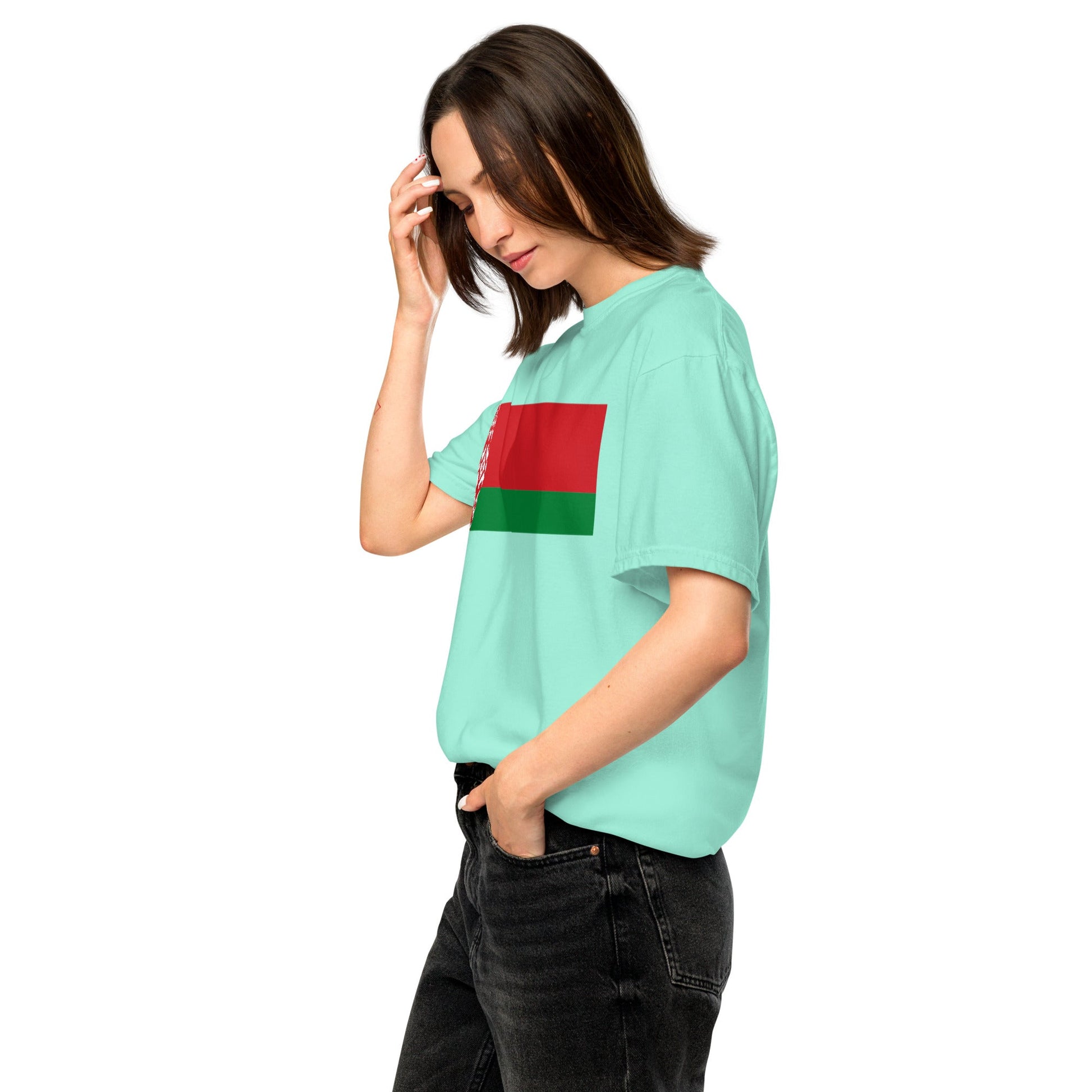 Stylish Belarus flag t-shirt laid flat, 4X large, true navy