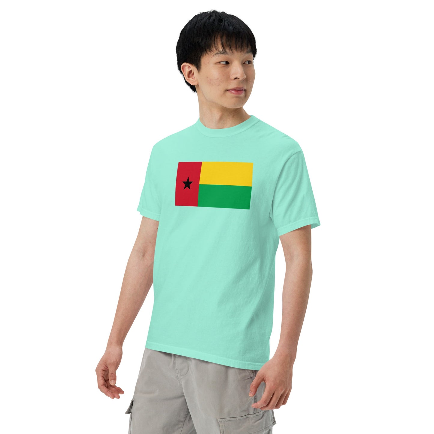Stylish Guinea Bissau flag t-shirt laid flat, 4X large, true navy