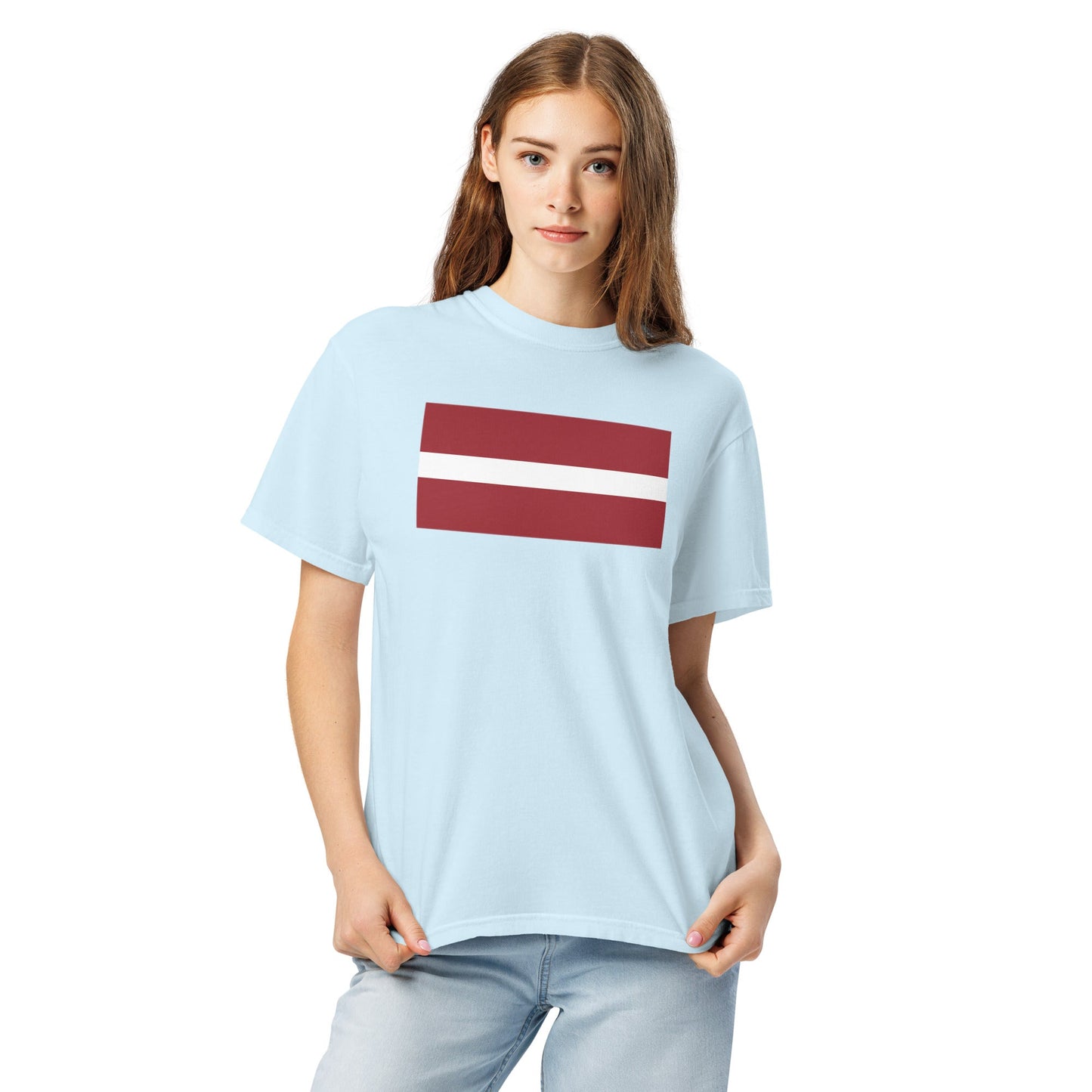Bold Latvia flag design tee in black, extra large