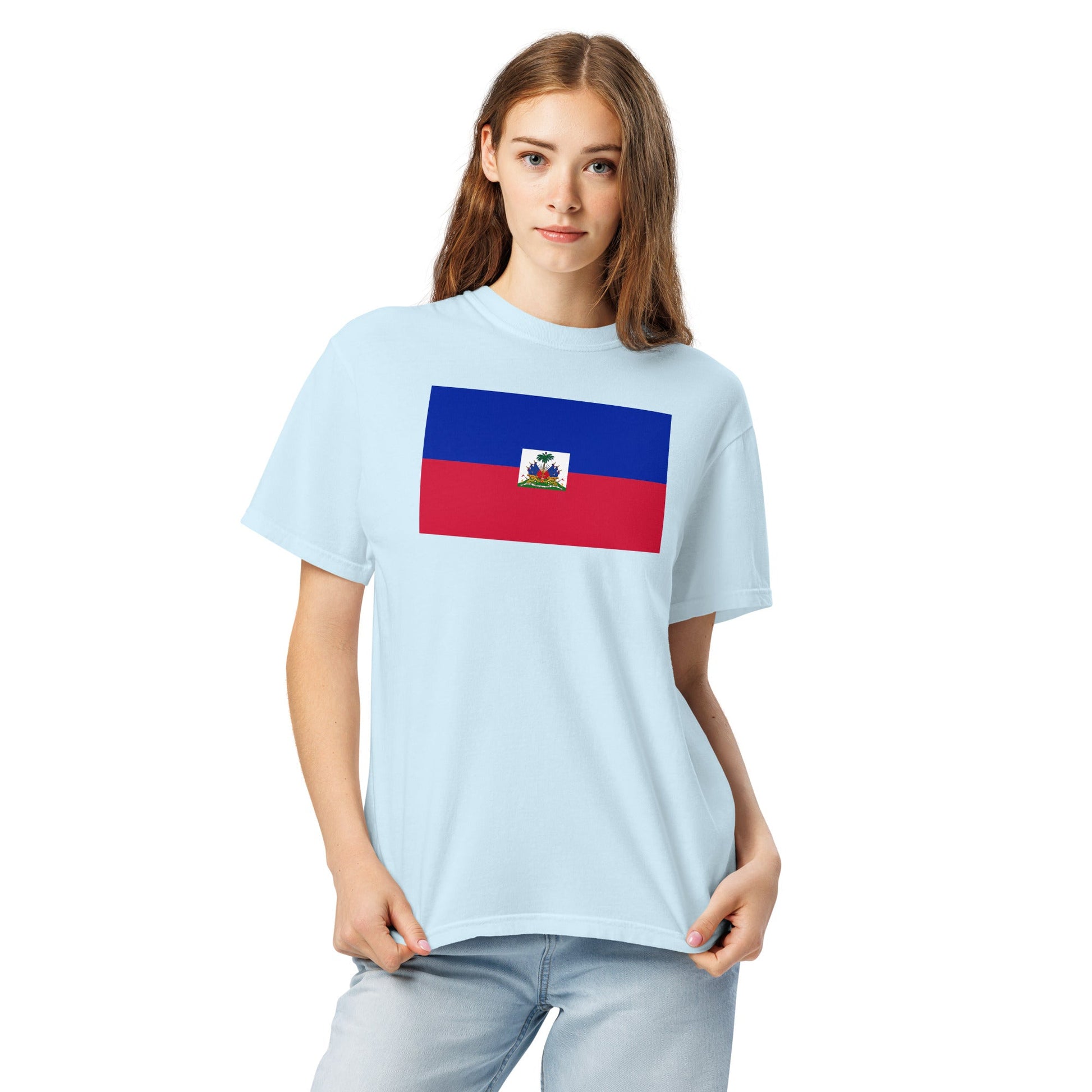 hemp shirt with Haiti flag design, large