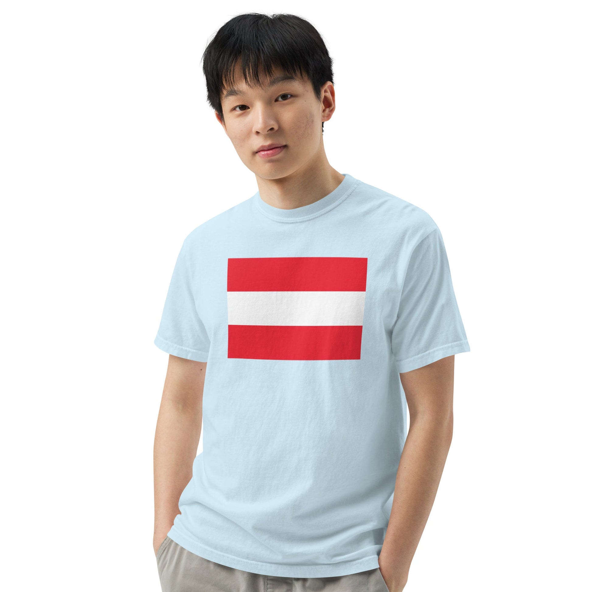Stylish Austria flag t-shirt laid flat, 4X large, grape