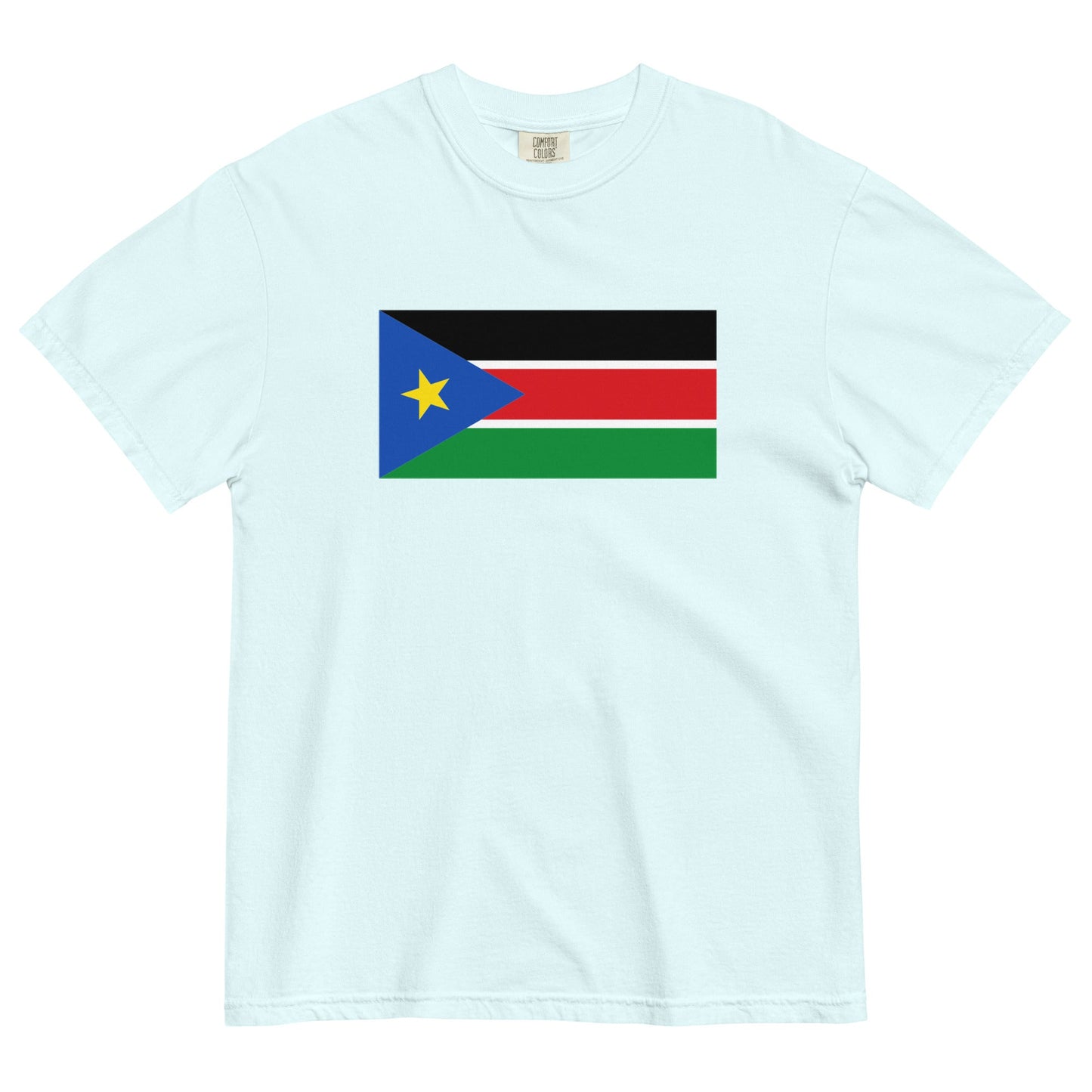 Stylish South flag t-shirt laid flat, small, black