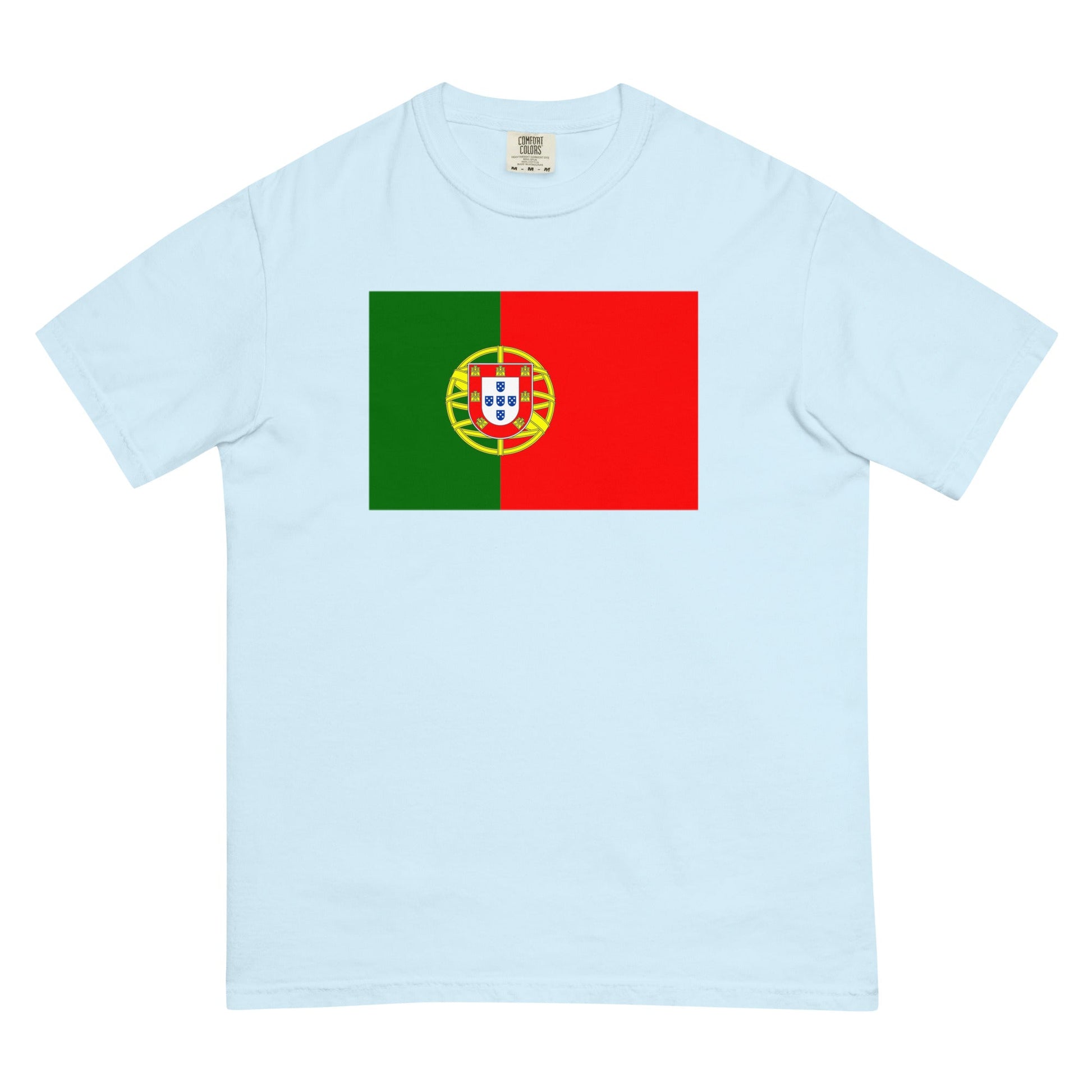 Flat lay of brick Portugal flag tee, small size