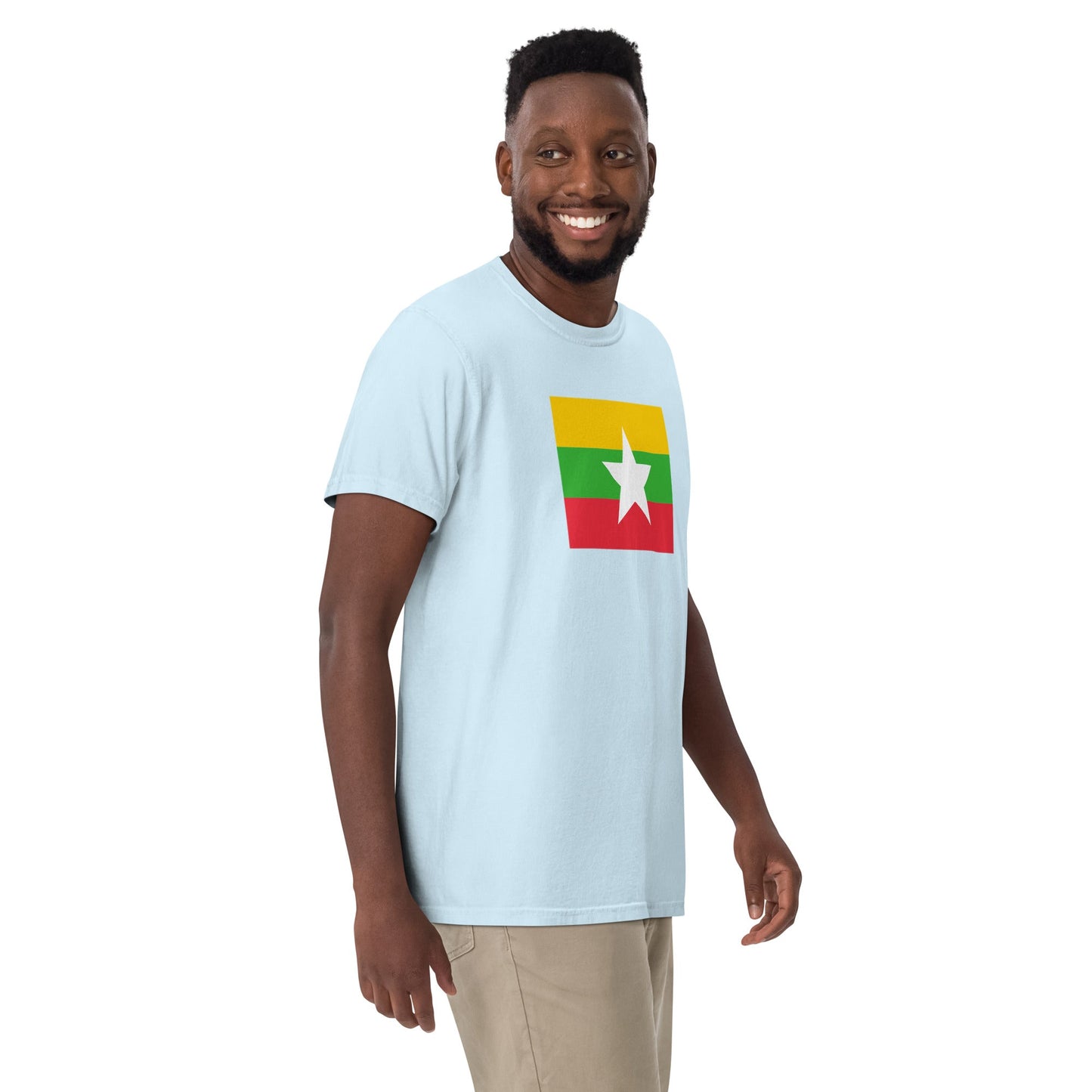 Flat lay of true navy Myanmar Burma flag tee, large size